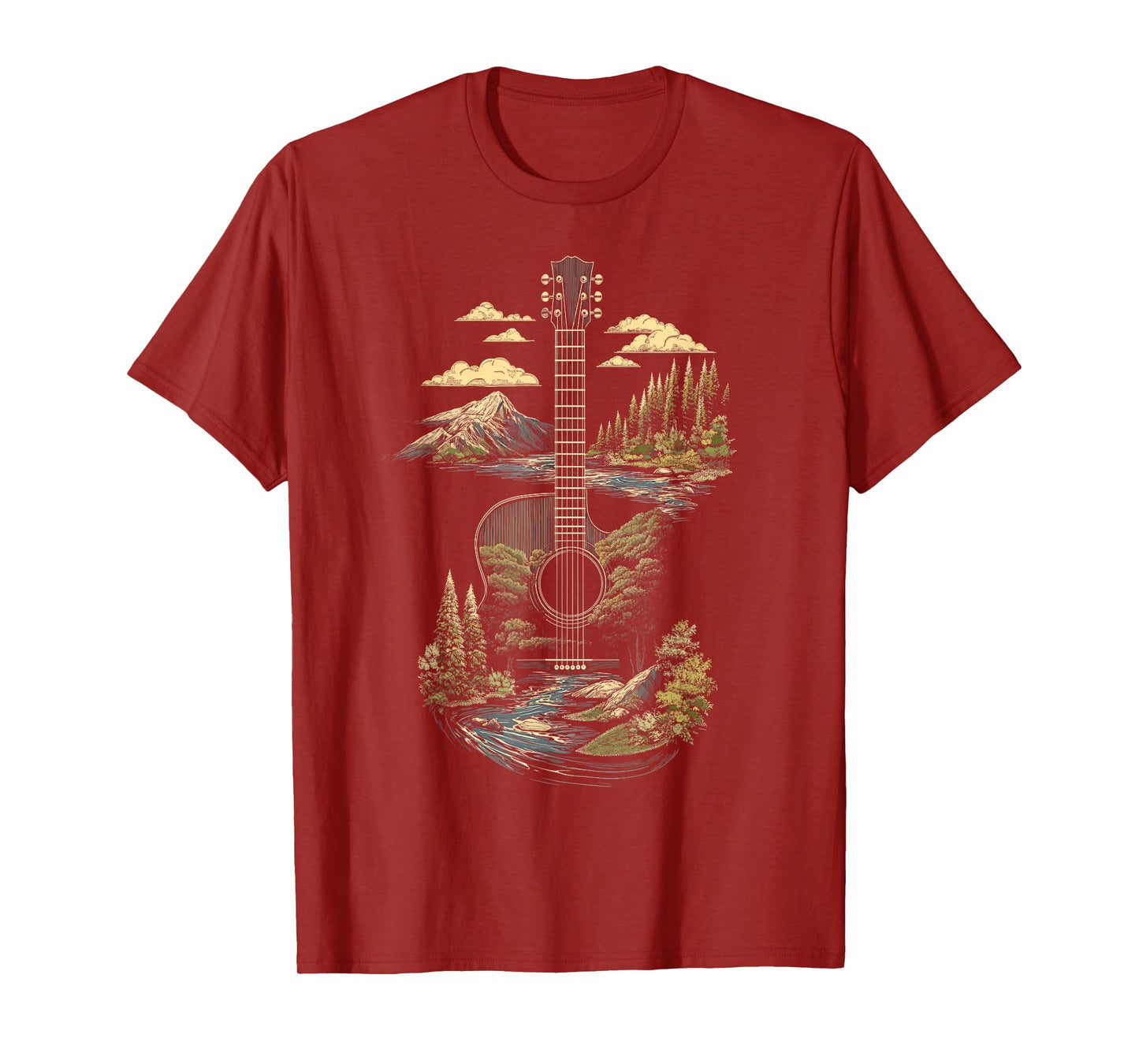 Acoustic Guitar Nature Forest Mountain Art T-Shirt