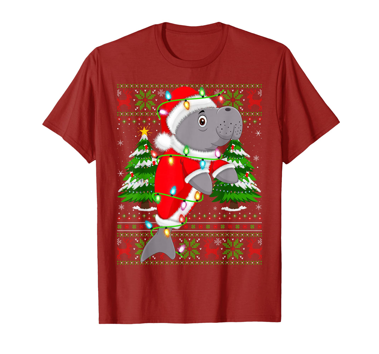 Manatee Christmas Lights Santa Costume Ugly Xmas Sweaters T-Shirt