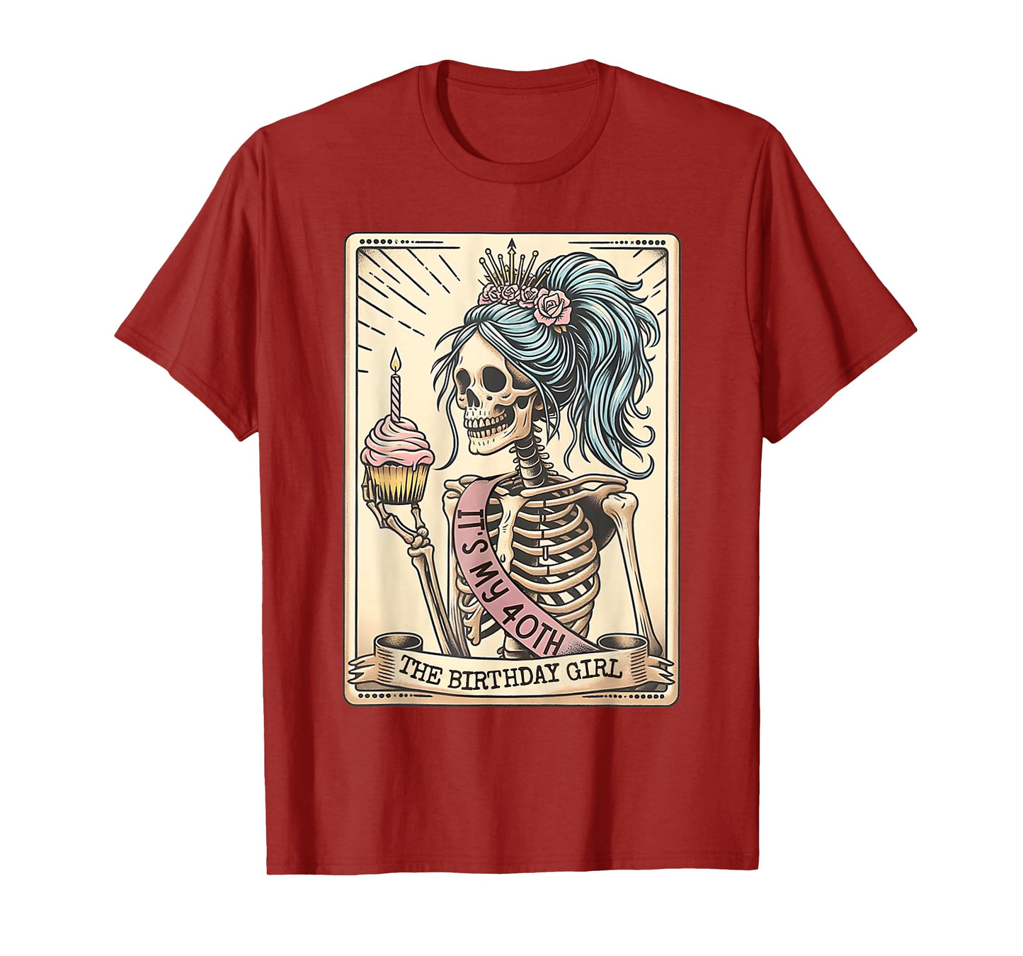 Funny 40th Birthday Skeleton Tarot Card Retro Gothic T-Shirt