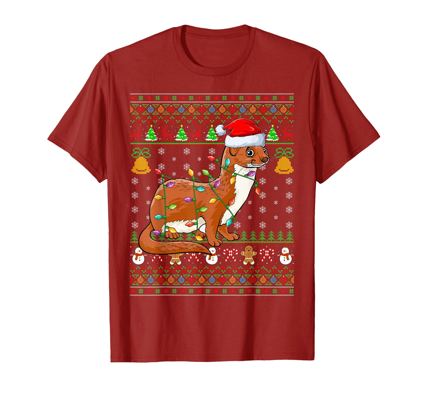 Weasel Christmas Lights Funny Santa Ugly Sweaters Xmas T-Shirt