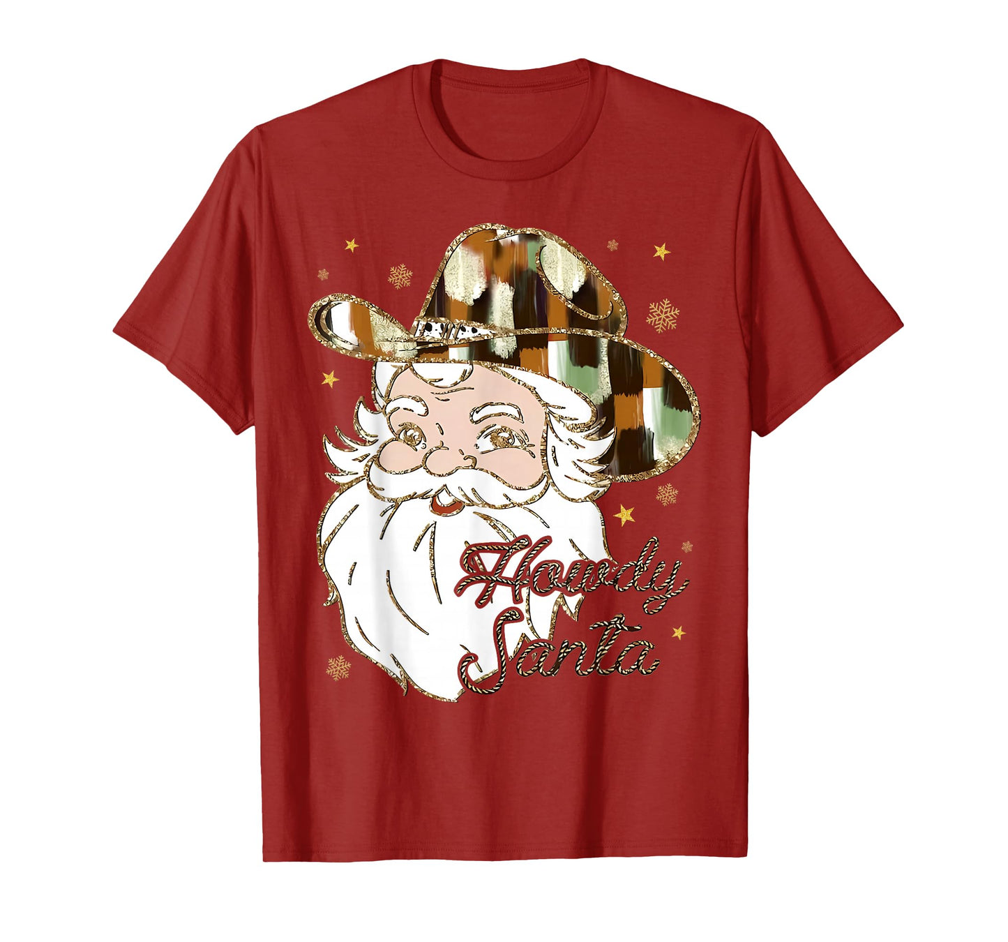 Howdy Santa Western Cowhide Santa Cowboy Christmas Holiday T-Shirt