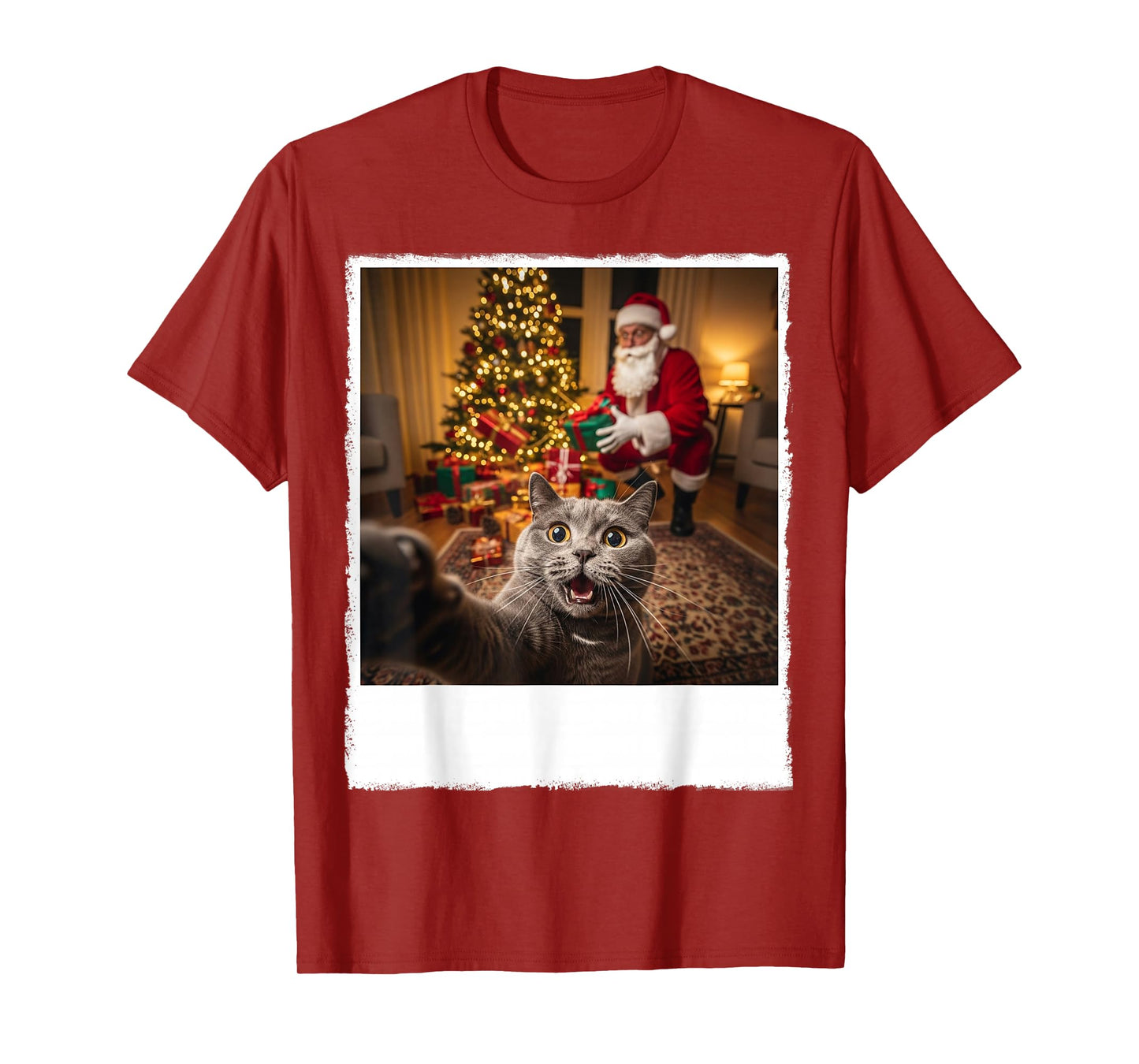 Funny Xmas Cat Selfie with Santa Claus Gifts Christmas Night T-Shirt