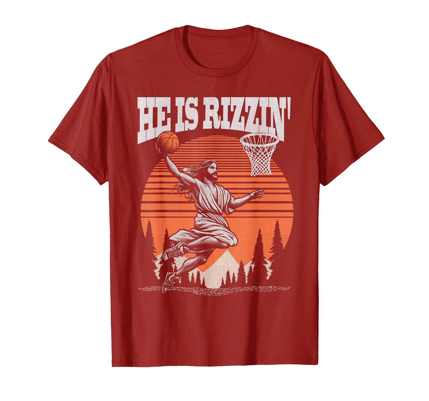Funny Retro He Is Rizzin Christian Easter Playing Basketball T-Shirt