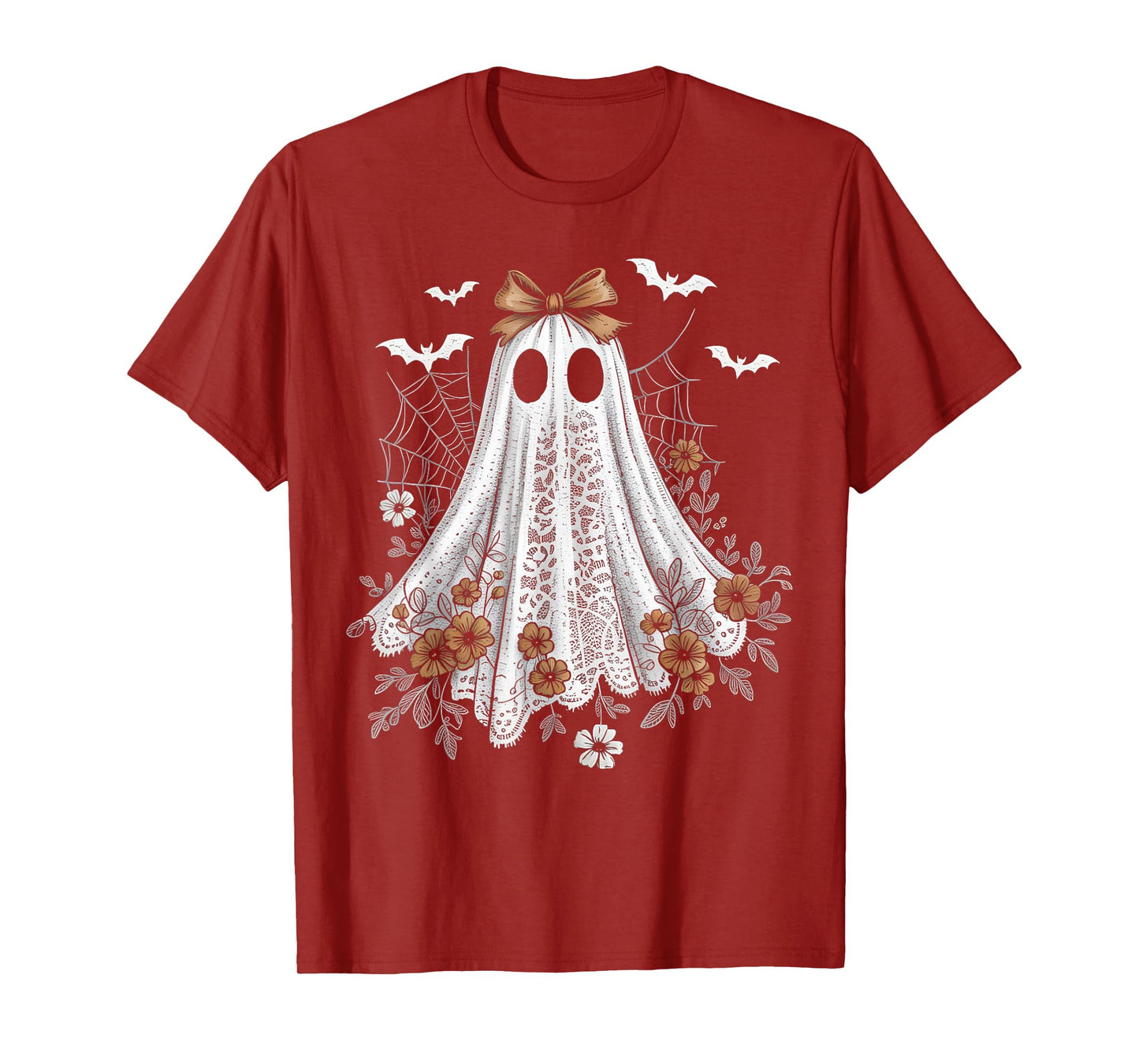 Coquette Ghost Halloween Flower Ghost Spooky Lace Ghost T-Shirt