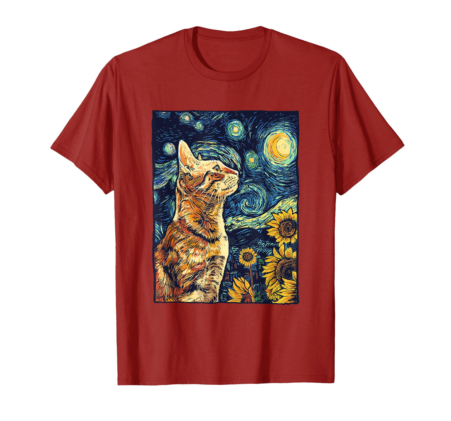 Van Gogh Starry Night Cat Shirt Van Gogh Cat Painting T-Shirt