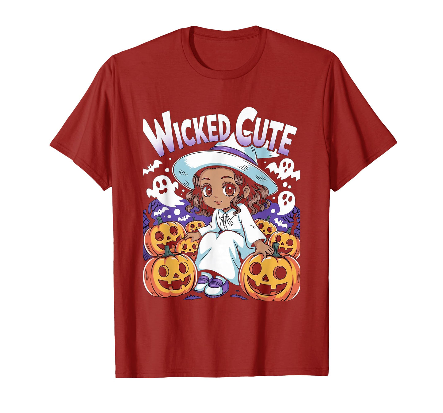 Halloween Anime Black Witch Melanin Cute Pumpkin Kids Girls T-Shirt