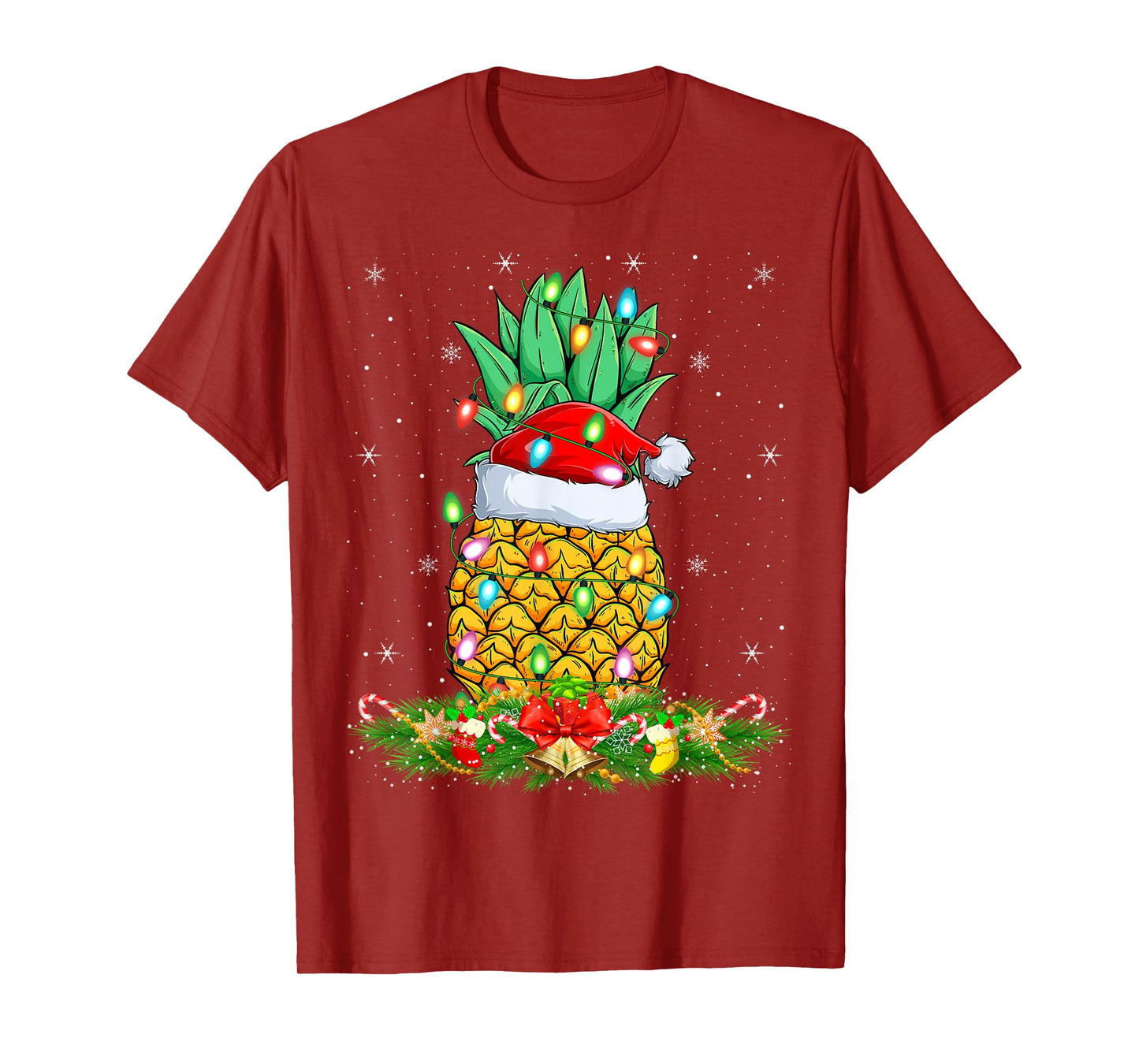 Pineapple Christmas Lights Funny Santa Hat Pineapple Xmas T-Shirt