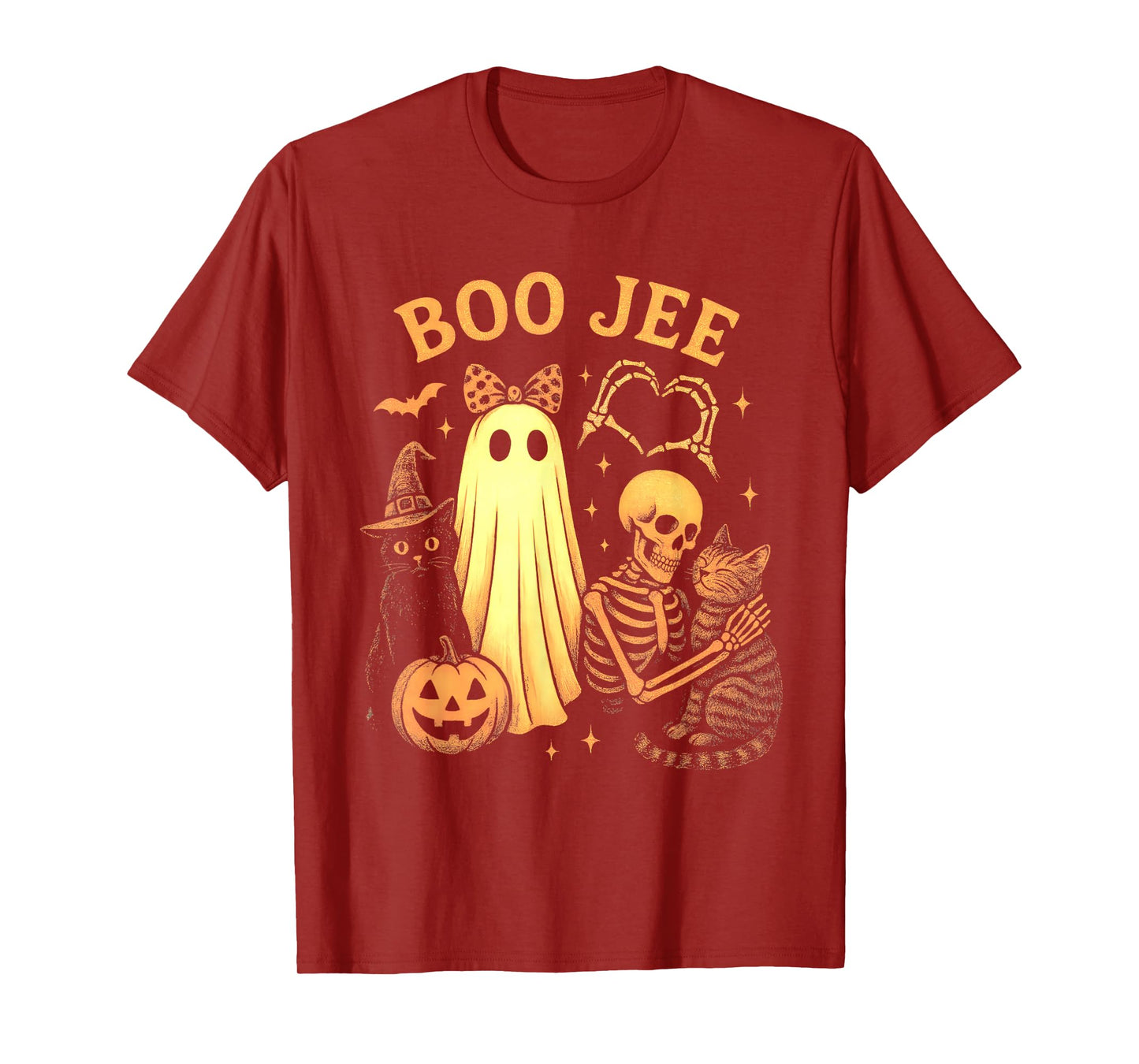 Cute Boo JEE Bow Ghost Hand Heart Skeleton Holding Cat Witch T-Shirt