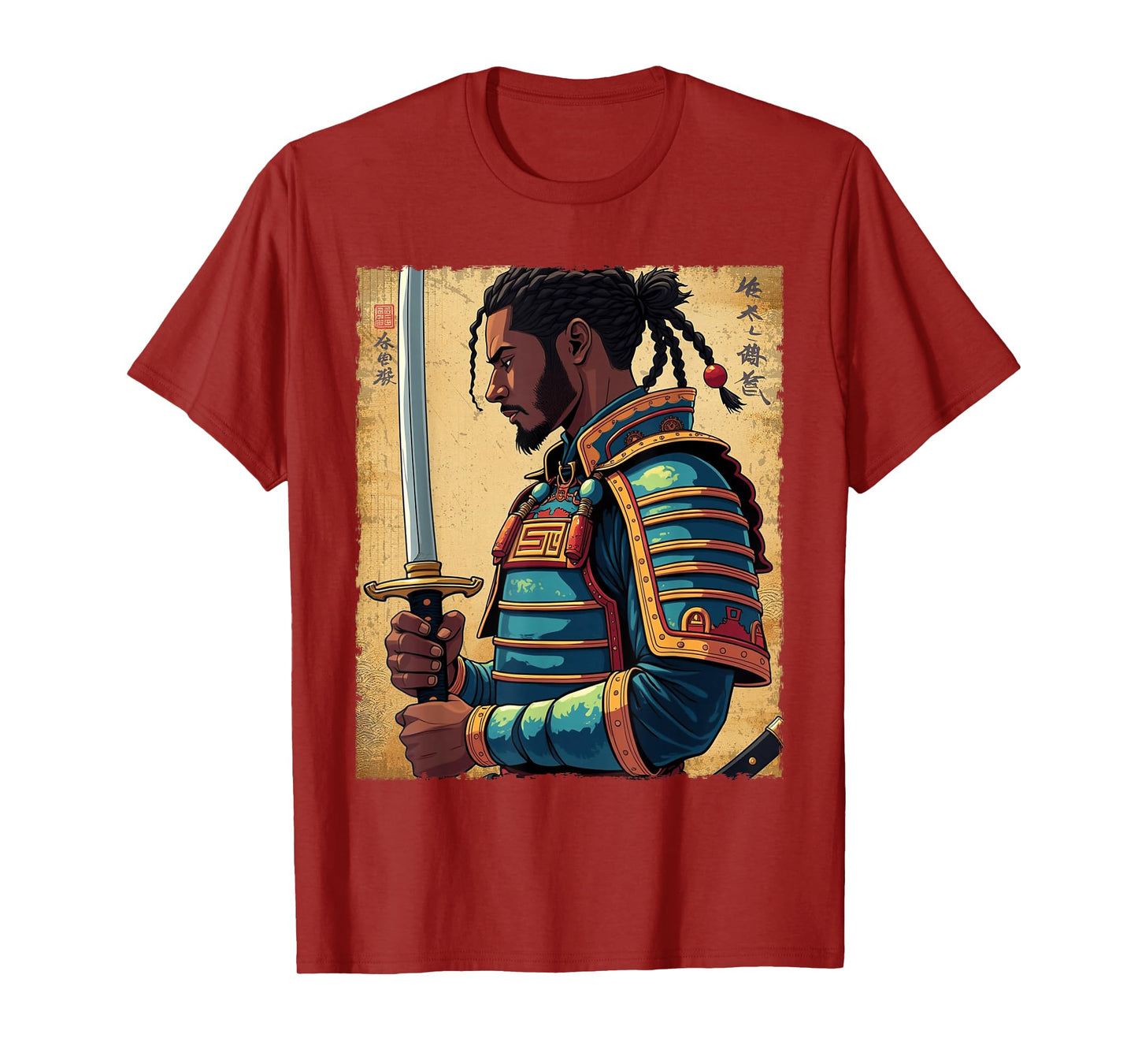 African Samurai Vintage Afro American Bushido Warrior Katana T-Shirt