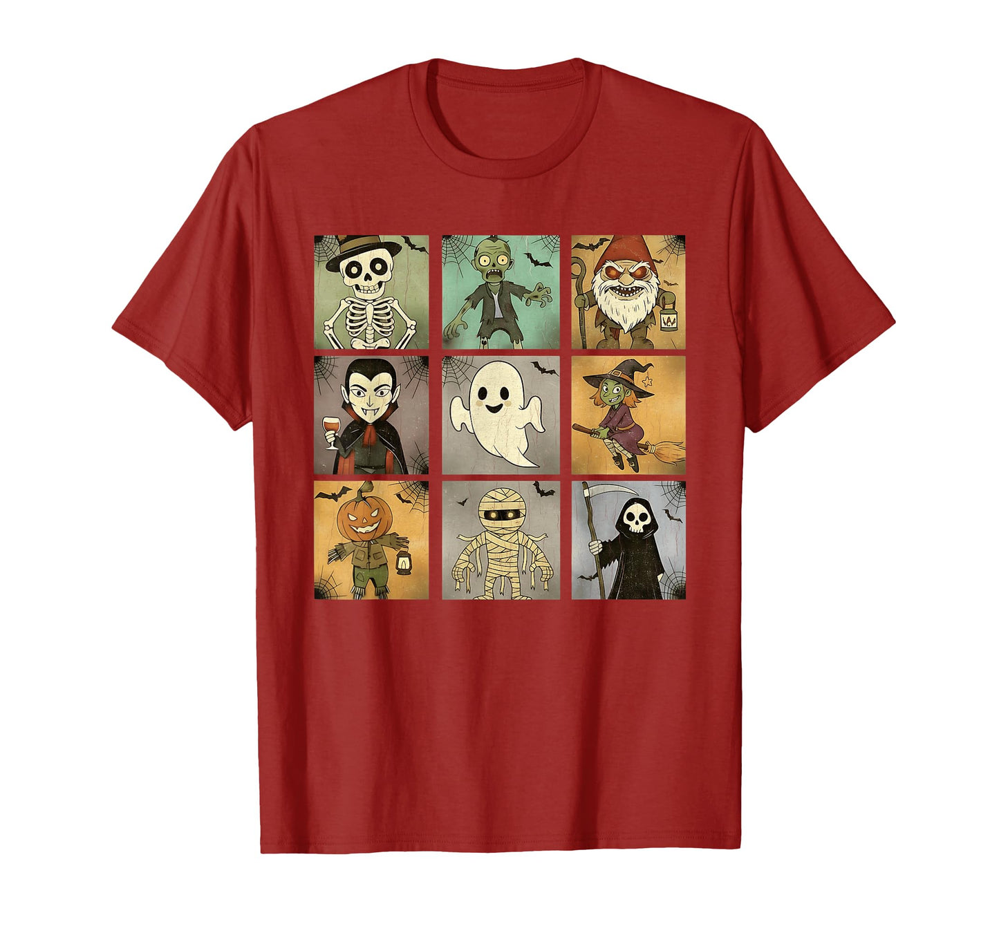 Cute Halloween Monsters Vintage Cartoon Grid Art. T-Shirt