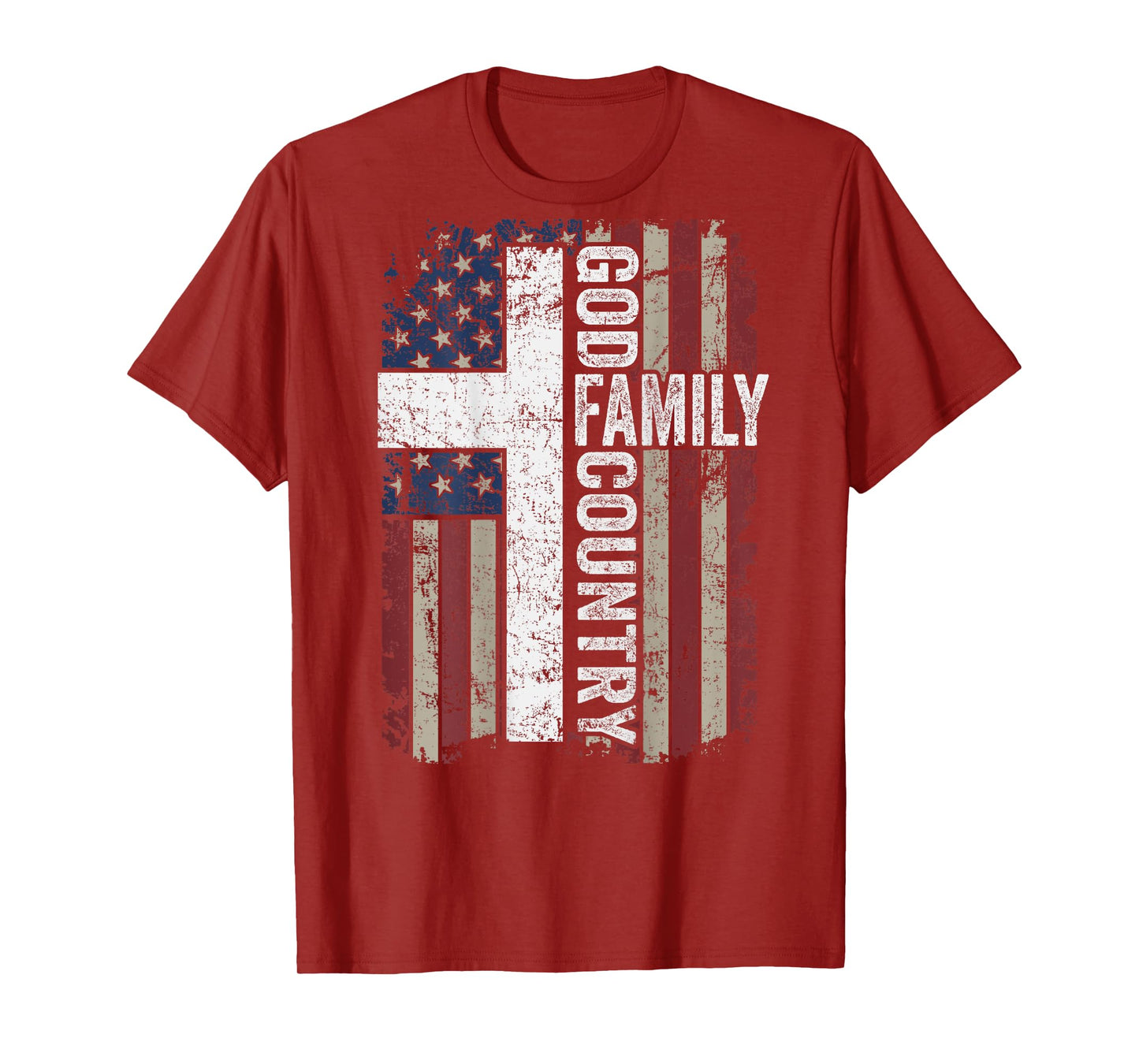 God Family Country - Patriotic Christian Cross USA (ON BACK) T-Shirt