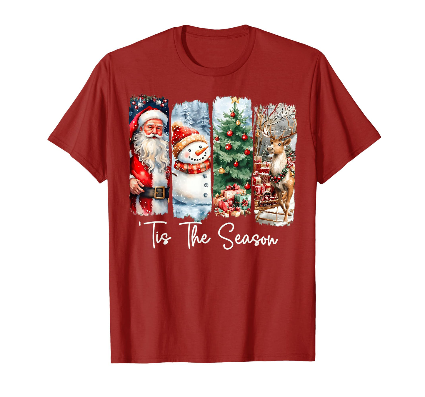 Merry Christmas Tis The Season Santa Snowman Tree Reindeer T-Shirt