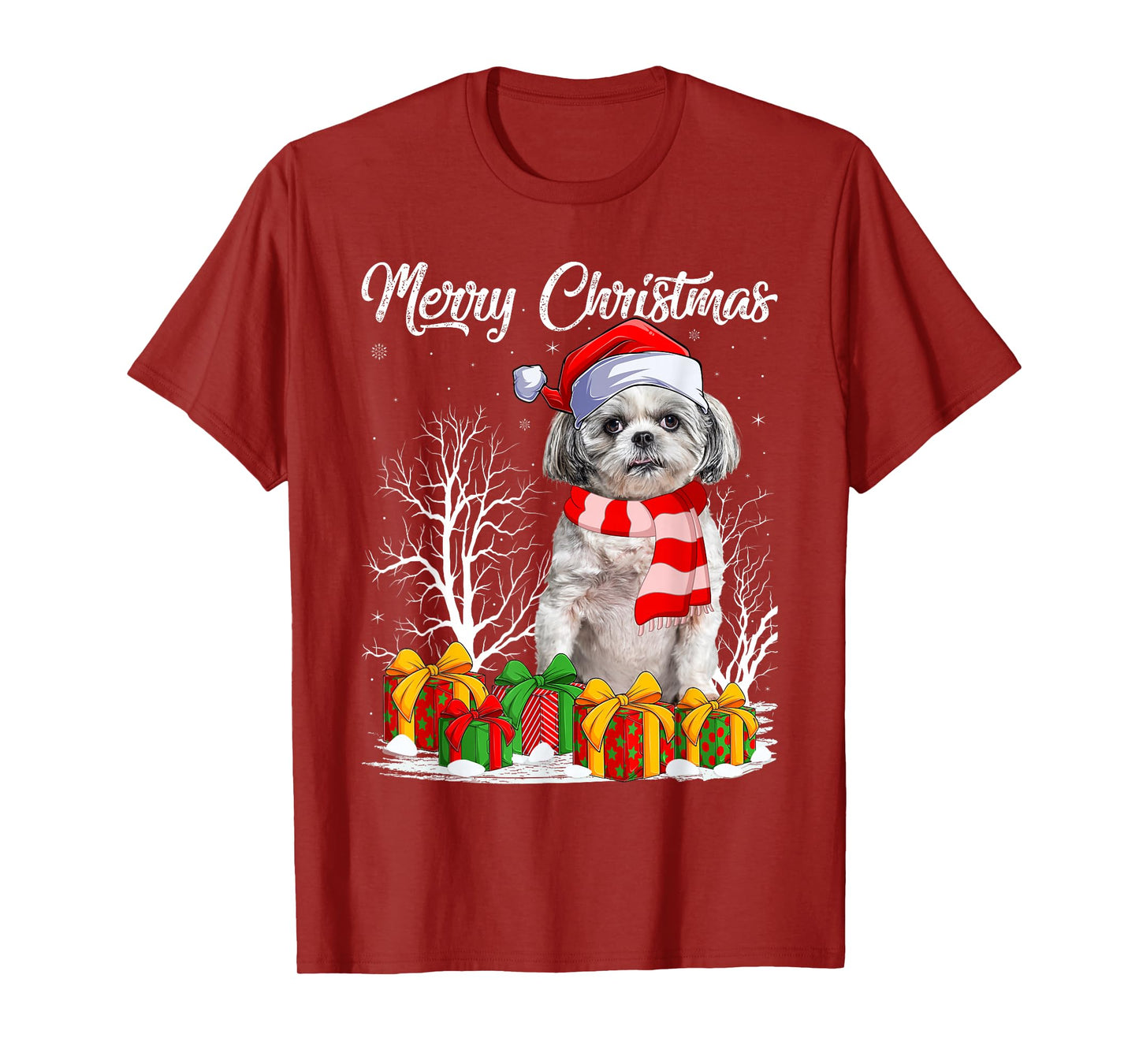 Shih Tzu Christmas Santa Hat Puppy Dog Lover Family Xmas T-Shirt