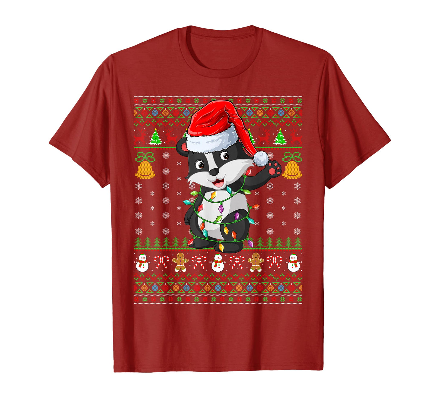 Badger Christmas Lights Funny Santa Ugly Sweaters Cute Xmas T-Shirt