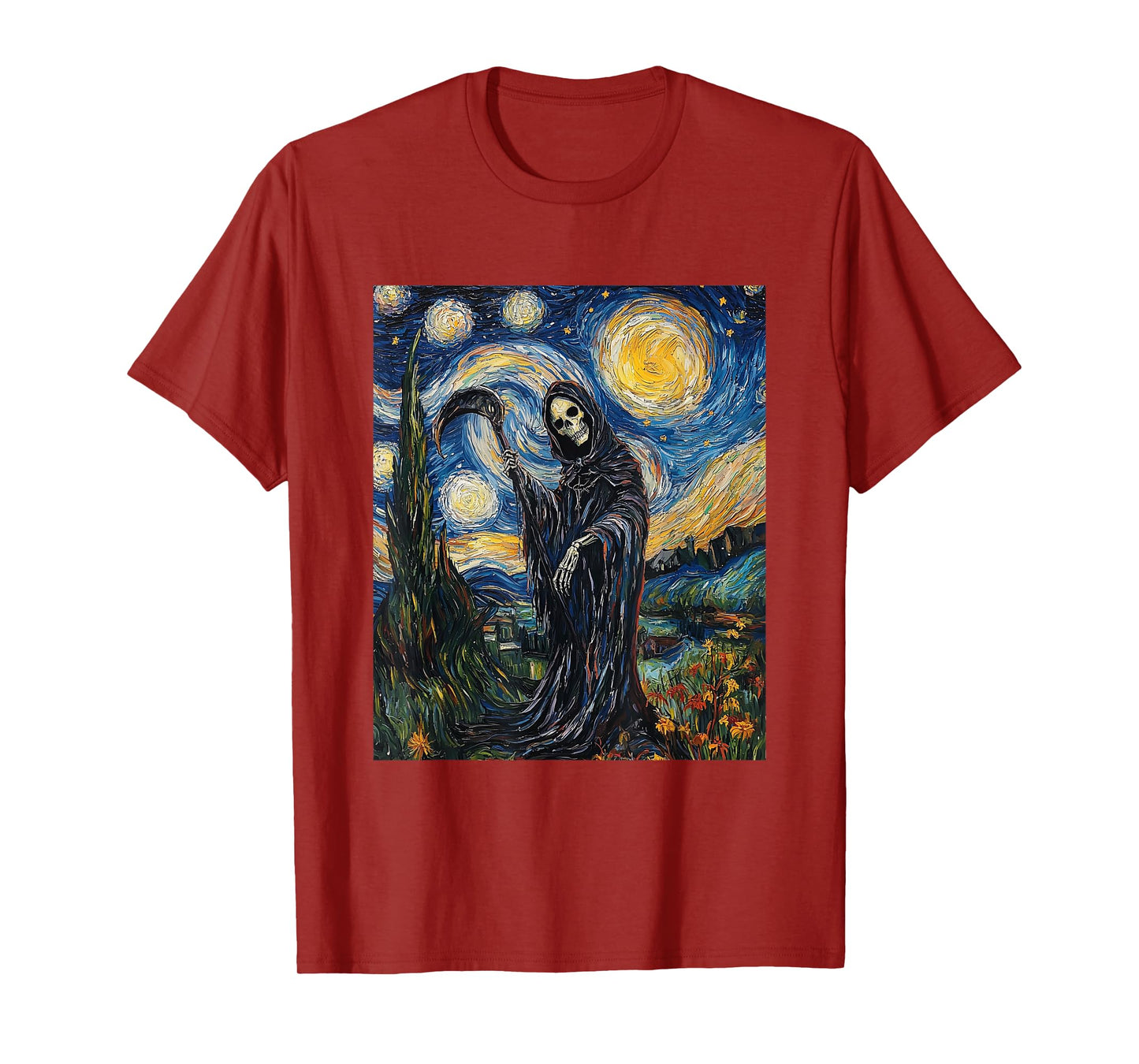 Grim Reaper Skeleton - Van Gogh Style - Starry Night T-Shirt