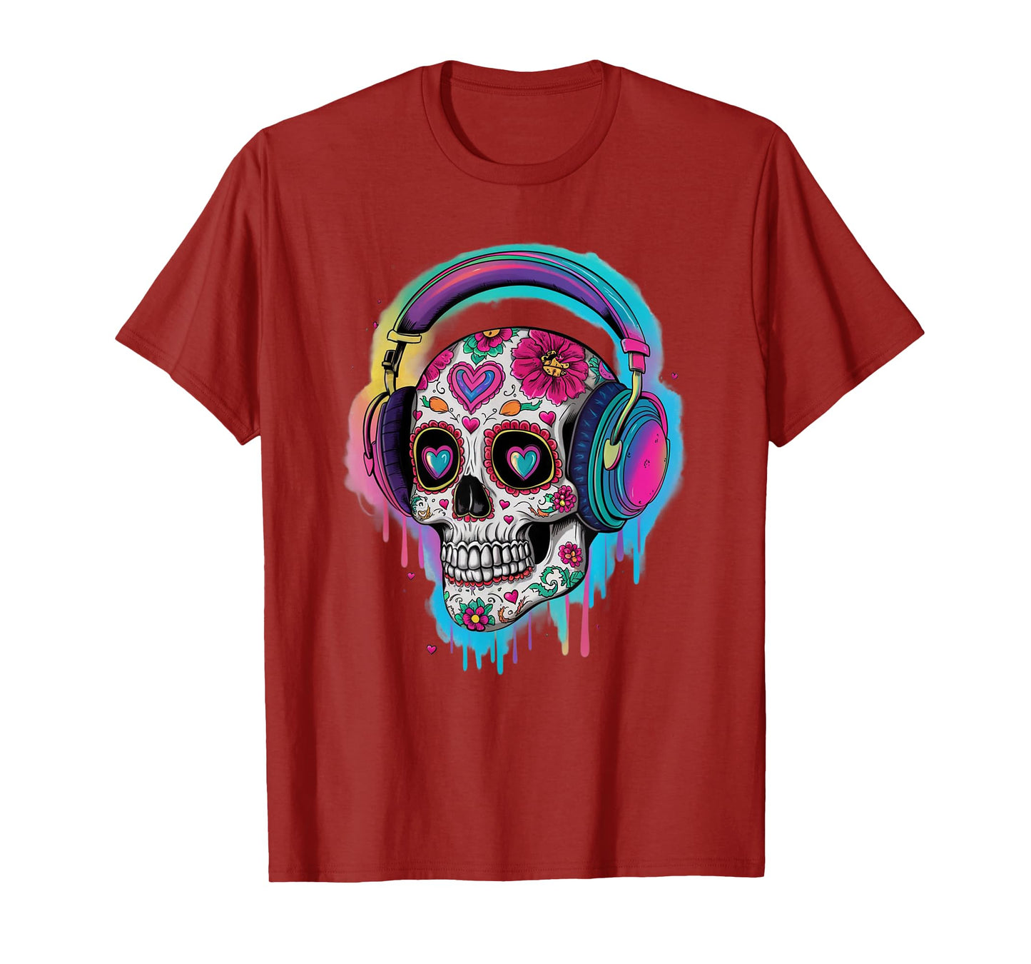 Sugar Skull Headphones Day of Dead Halloween Dia De Muertos T-Shirt