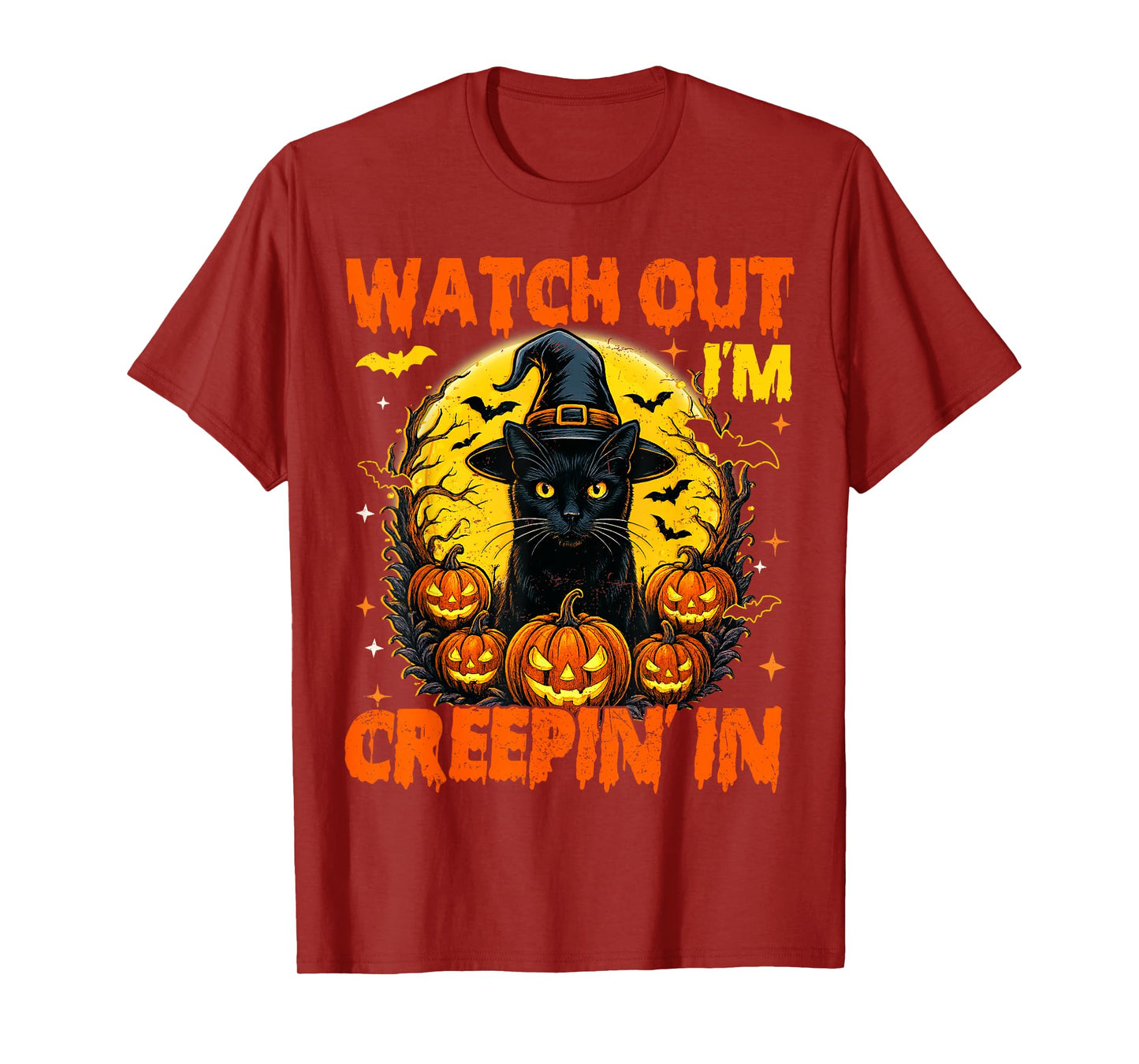 Black Cat Halloween Pumpkin Costume Creepin in Spooky Autumn T-Shirt