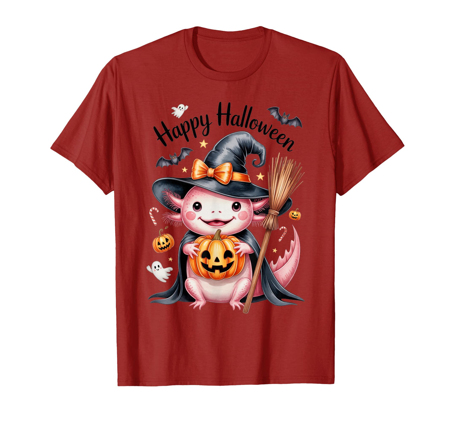 Witchy Axolotl Halloween Magic – Cute Pumpkin Night T-Shirt
