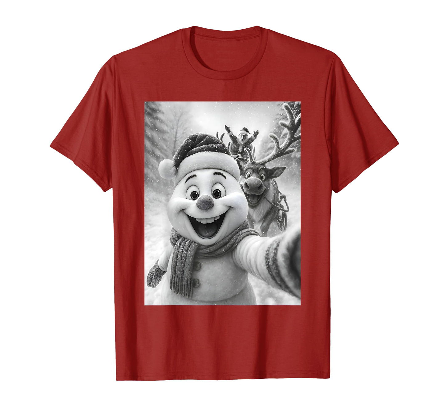 Santa Snowman Reindeer Taking A Selfie Photo Christmas Funny T-Shirt