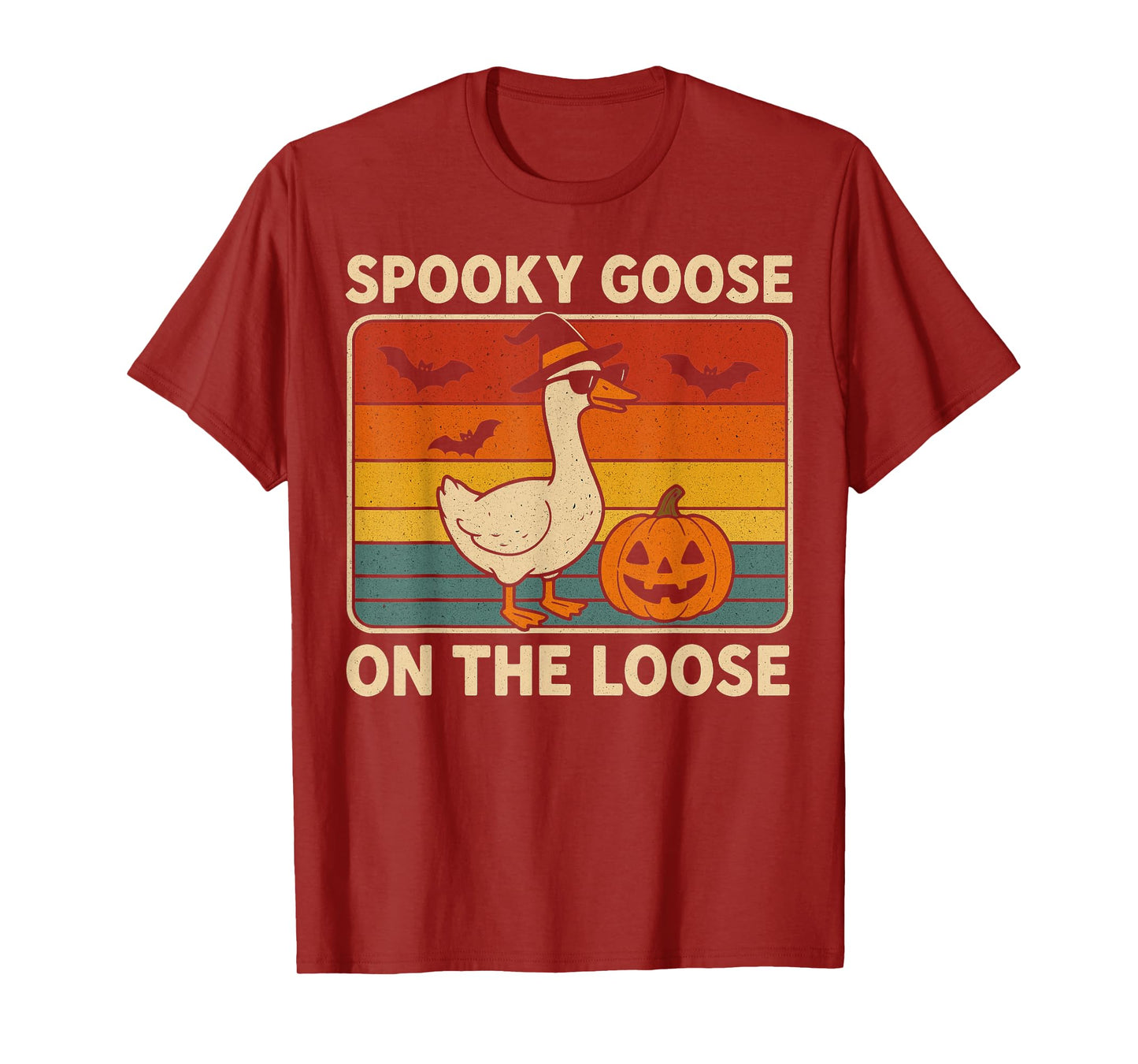 Vintage Spooky Goose on The Loose Funny Halloween Retro T-Shirt