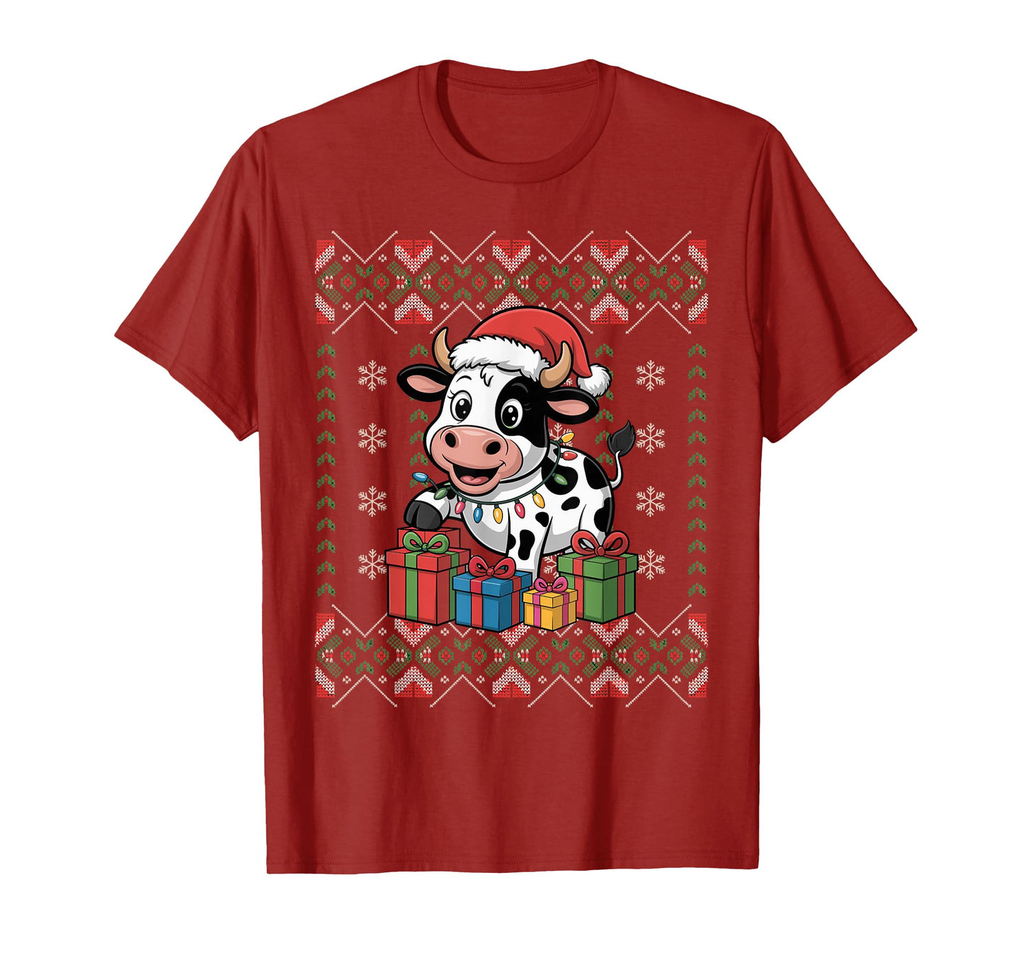 Santa Cow Christmas Ugly Sweater Funny Holiday Pajamas T-Shirt