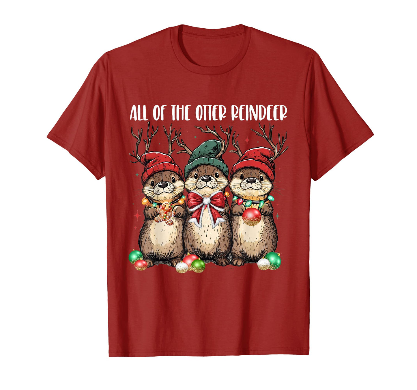 All of The Otter Reindeer Christmas Otters Santa Xmas Pajama T-Shirt