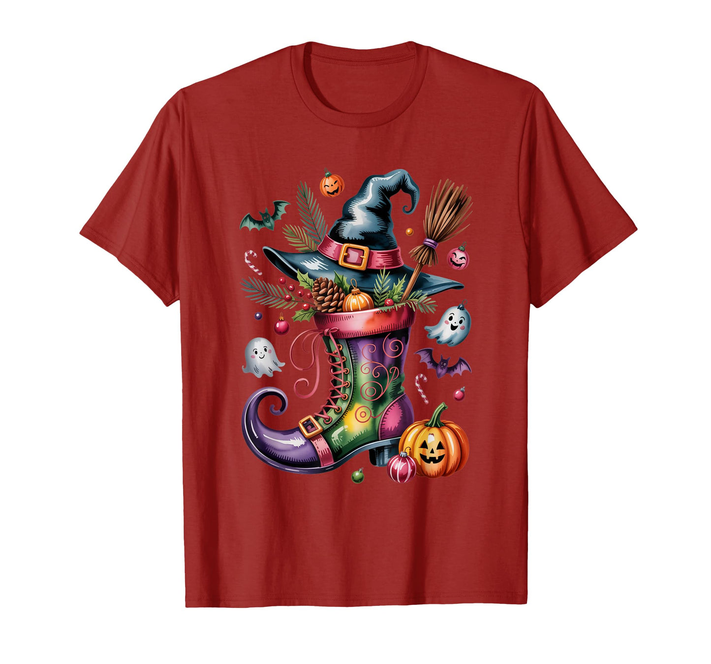 Whimsical Witch Boot Halloween Cute Spooky Ghosts, Pumpkins T-Shirt