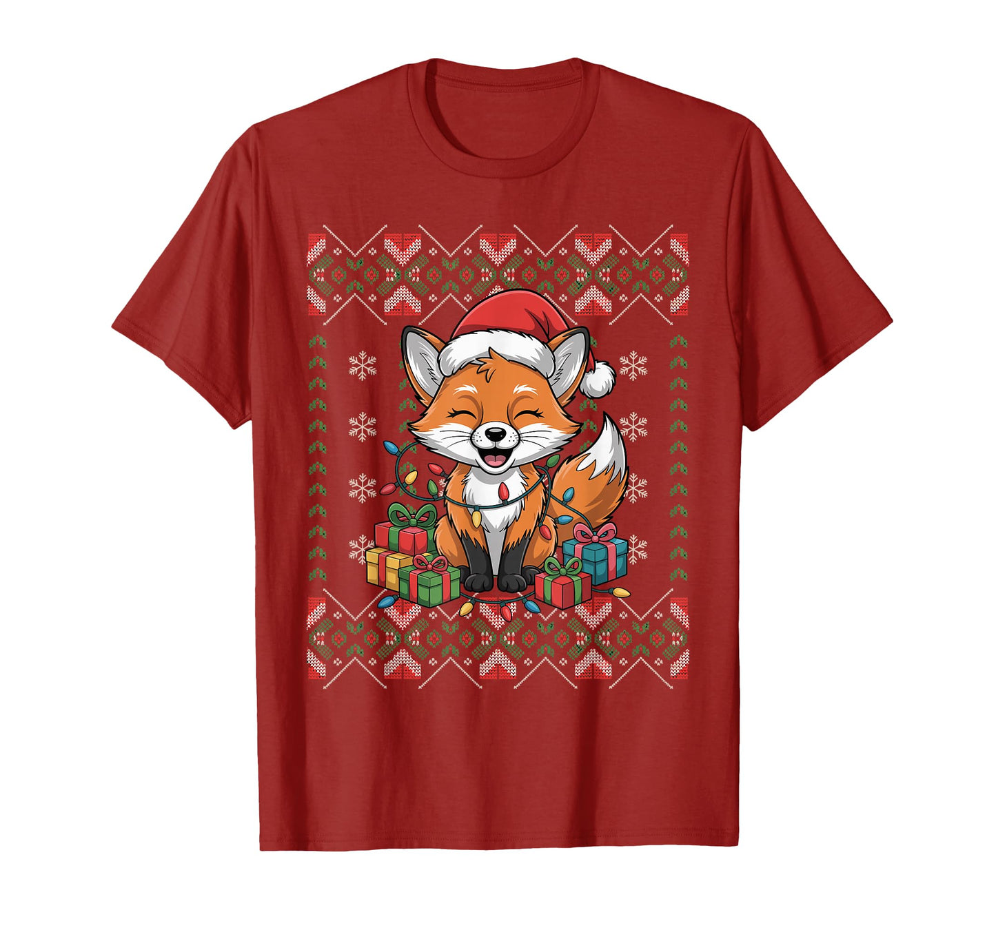 Santa Fox Christmas Ugly Sweater Funny Holiday Pajamas T-Shirt