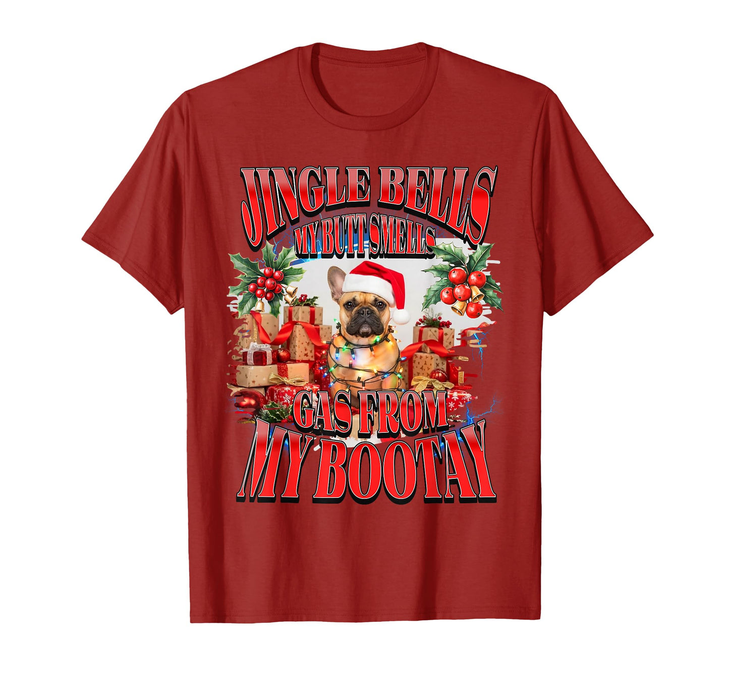 Jingle Bells Funny Frenchie Fart Christmas French Bulldog T-Shirt