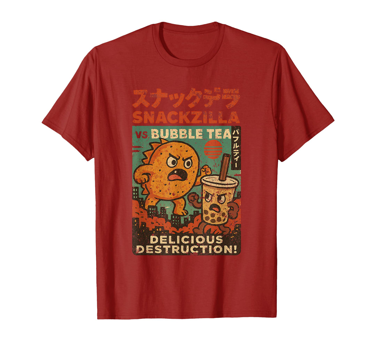 Snackzilla vs. Bubble Tea Retro Tokyo Kaiju Battle T-Shirt