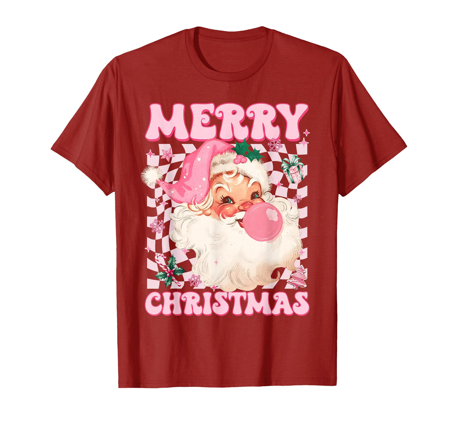 Santa Claus Pink Sunglasses Blowing Bubble Gum Christmas T-Shirt