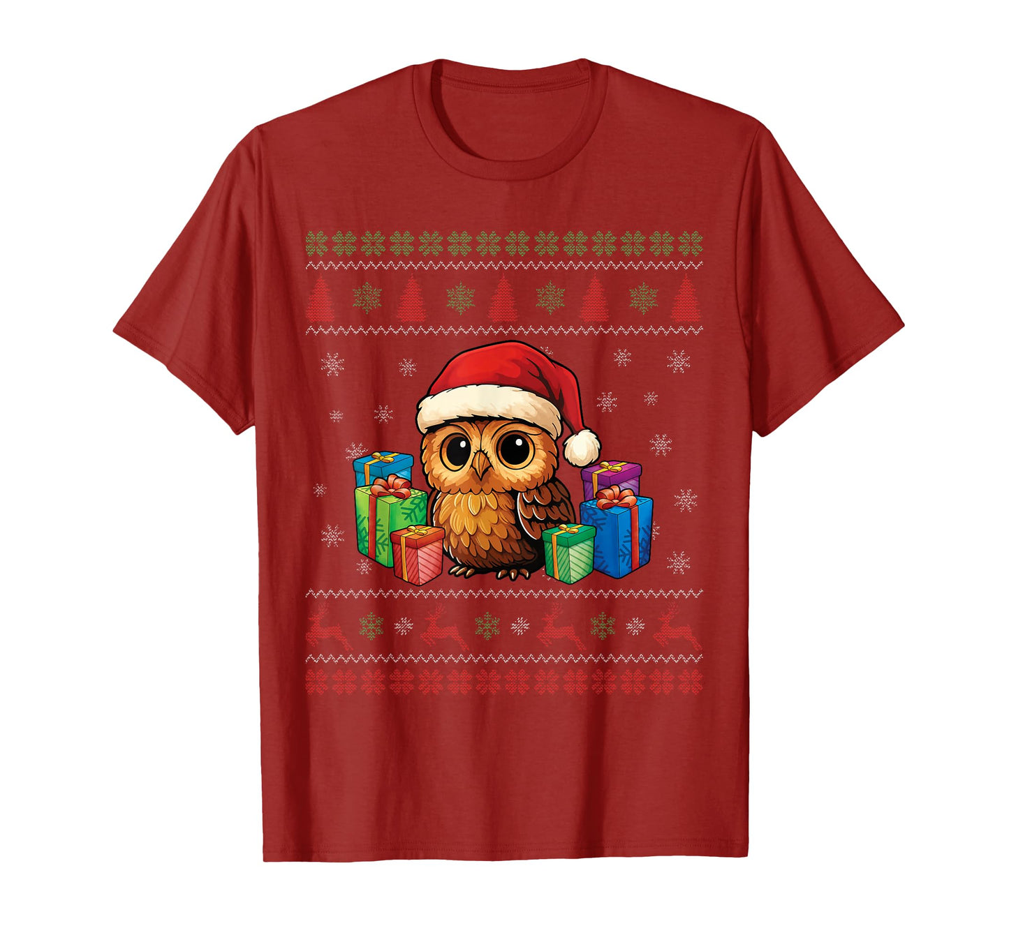 Santa Owl Happy Christmas Funny Ugly Christmas T-Shirt
