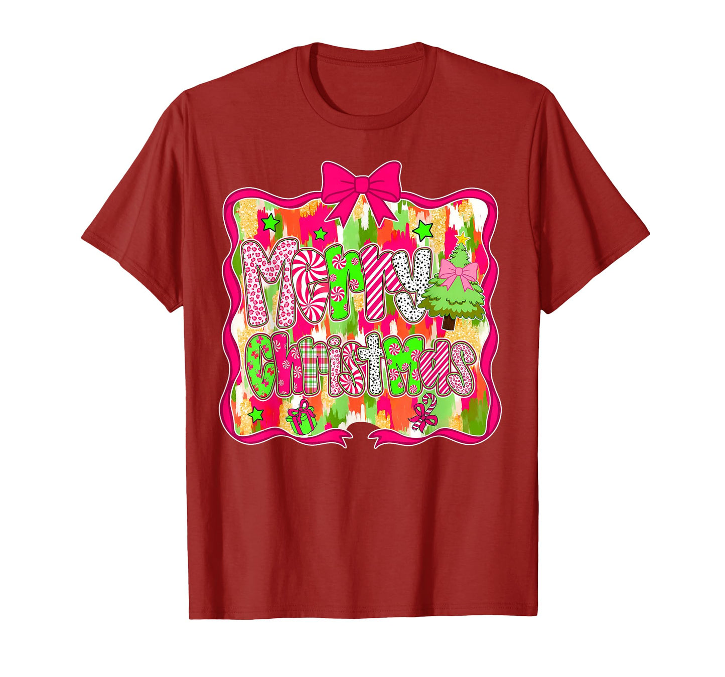 Coquette Bow Merry Christmas Santa Hat Xmas Family Men Women T-Shirt