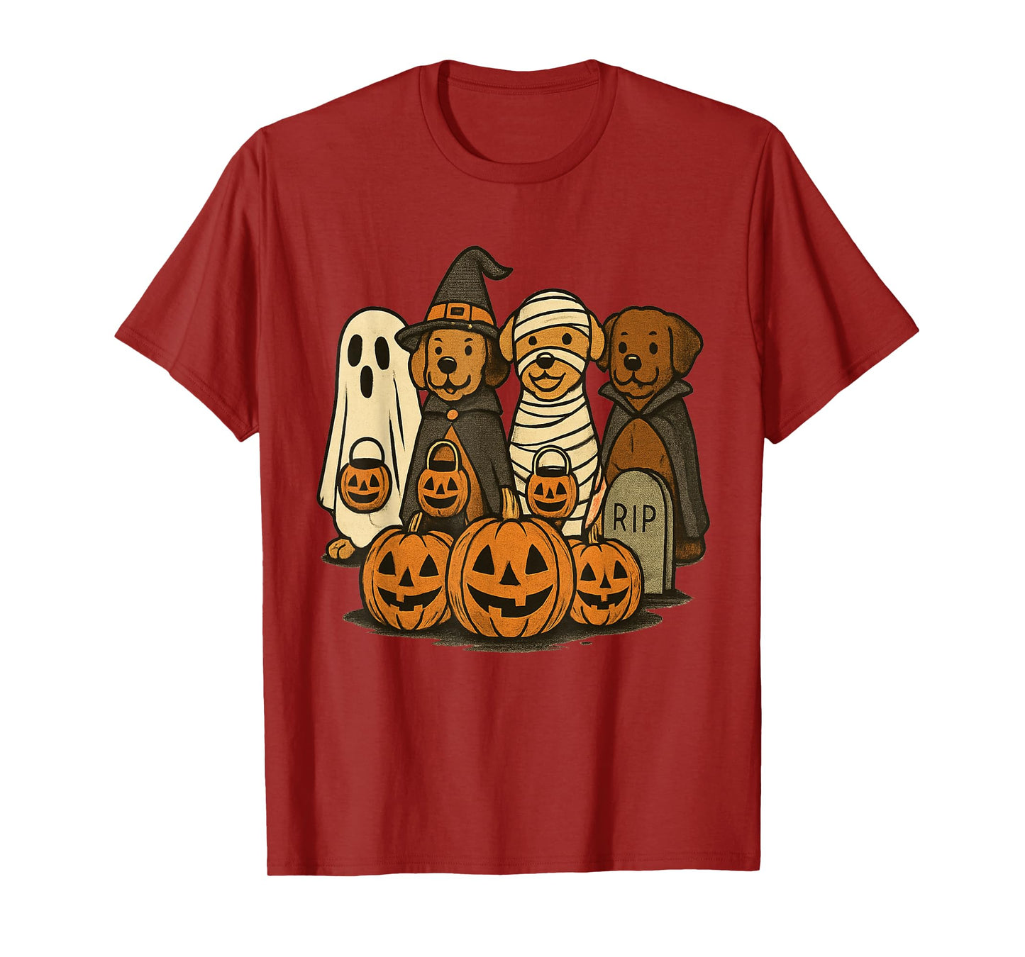 Halloween Dogs in Costumes Pumpkin Squad Cute Spooky Art T-Shirt