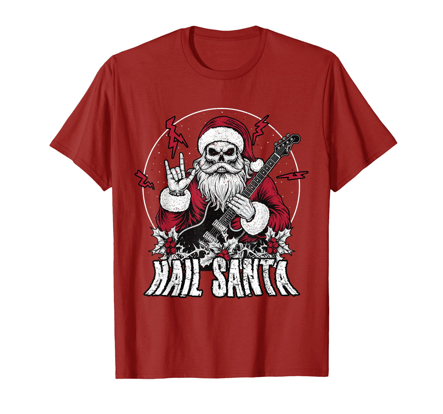 Hail Santa Heavy Guitar Happy Solstice Anti Christmas Rock T-Shirt