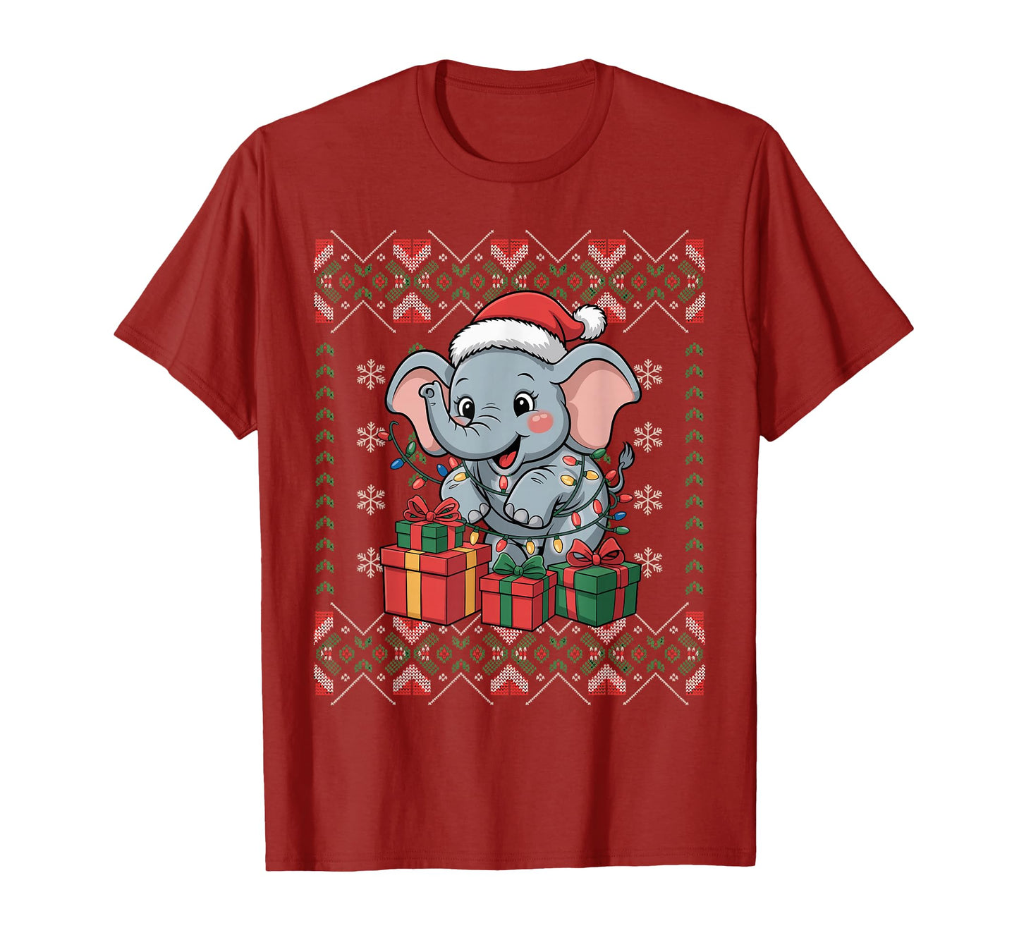 Santa Elephant Christmas Ugly Sweater Funny Holiday Pajamas T-Shirt
