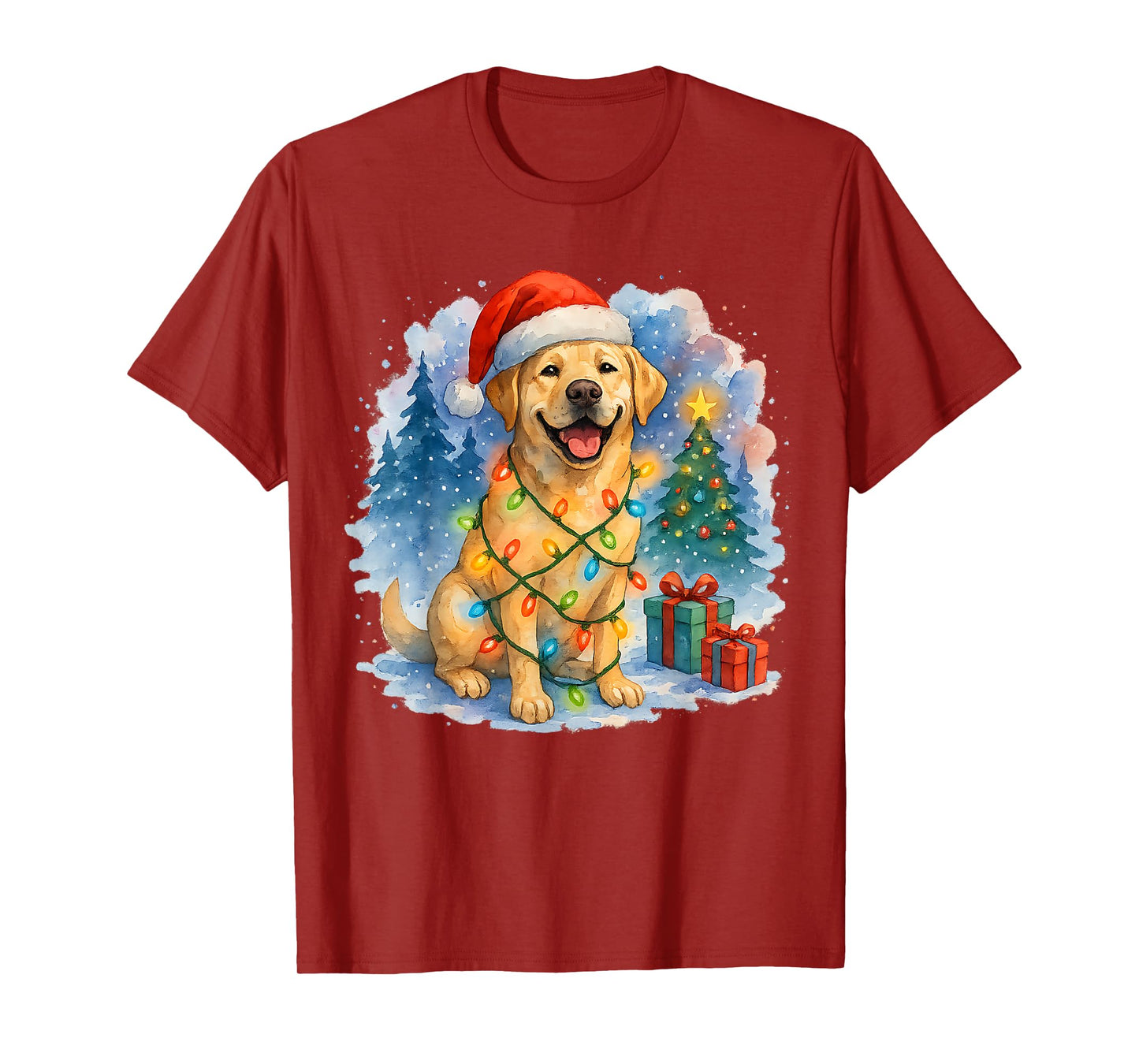 Festive Labrador Retriever Christmas Lights Santa Hat Dog T-Shirt