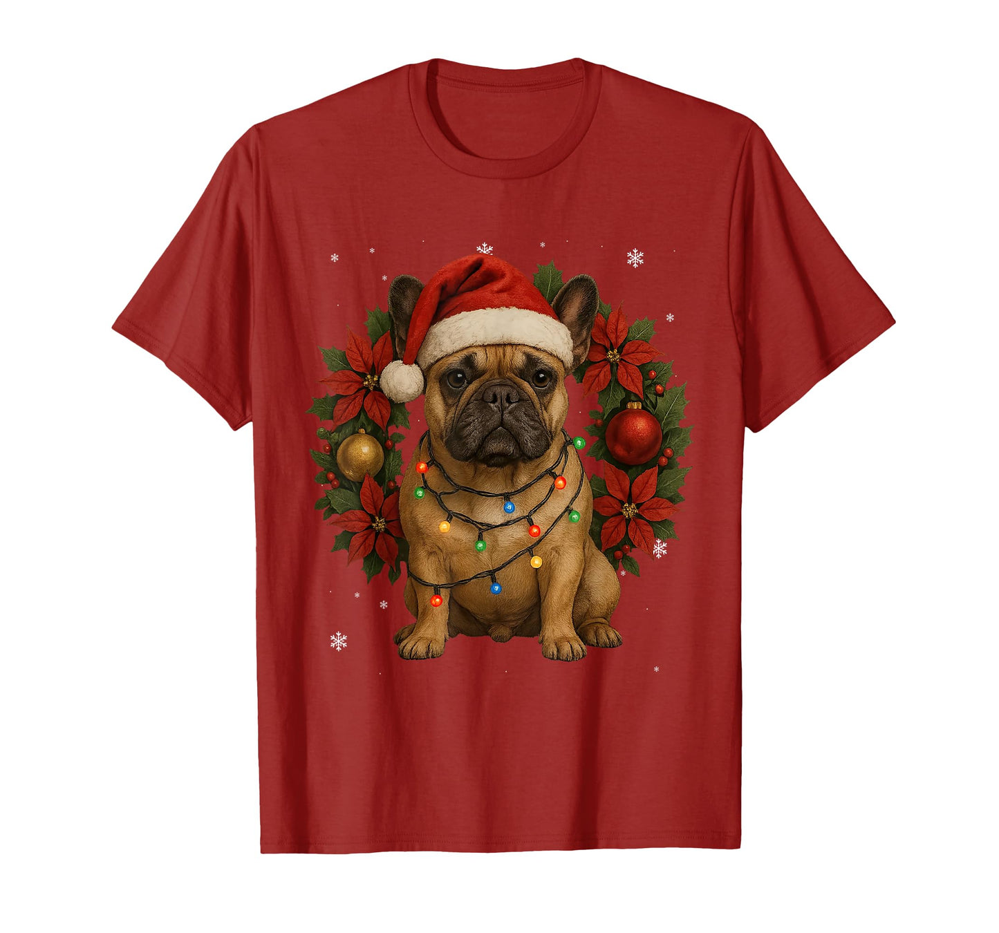Festive Pug Christmas Dog Lights Wreath Xmas Holidays T-Shirt