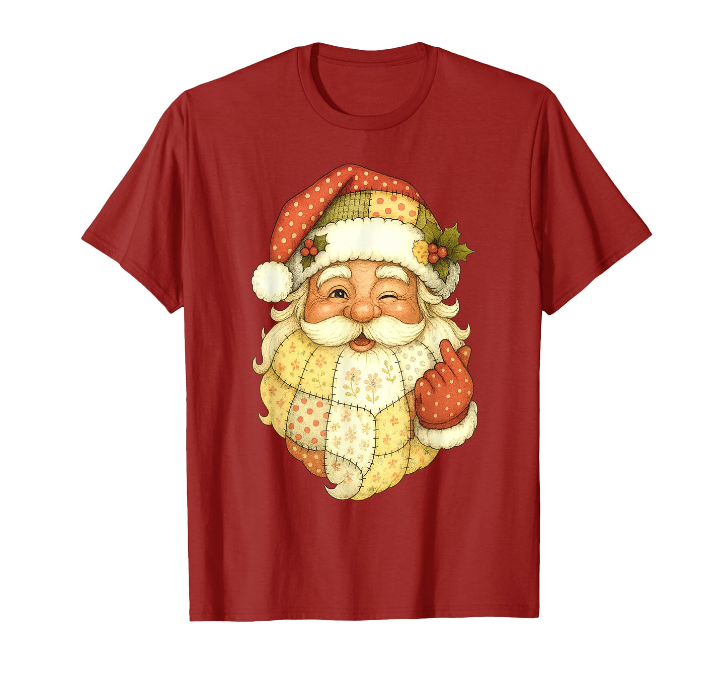 Xmas Patchwork Santa Claus Christmas Funny Mens Womans Kids T-Shirt