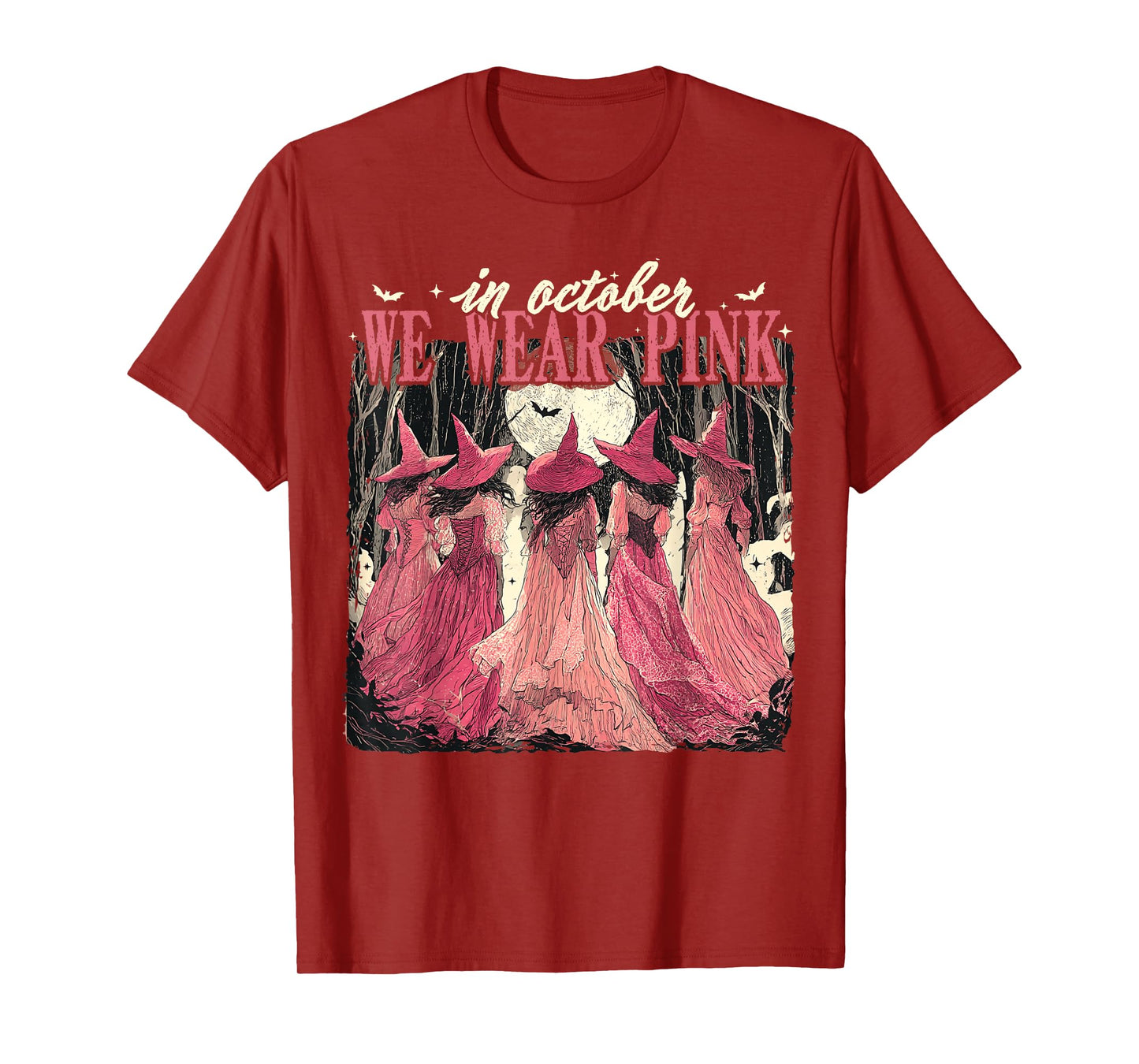 in October We Wear Pink Witches Breast Cancer Awareness T-Shirt