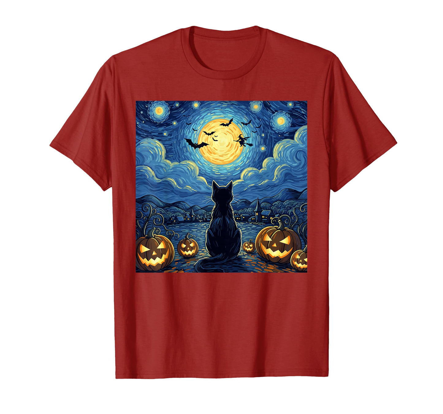 Halloween Black Cat Starry Night Witch Pumpkin Moon T-Shirt