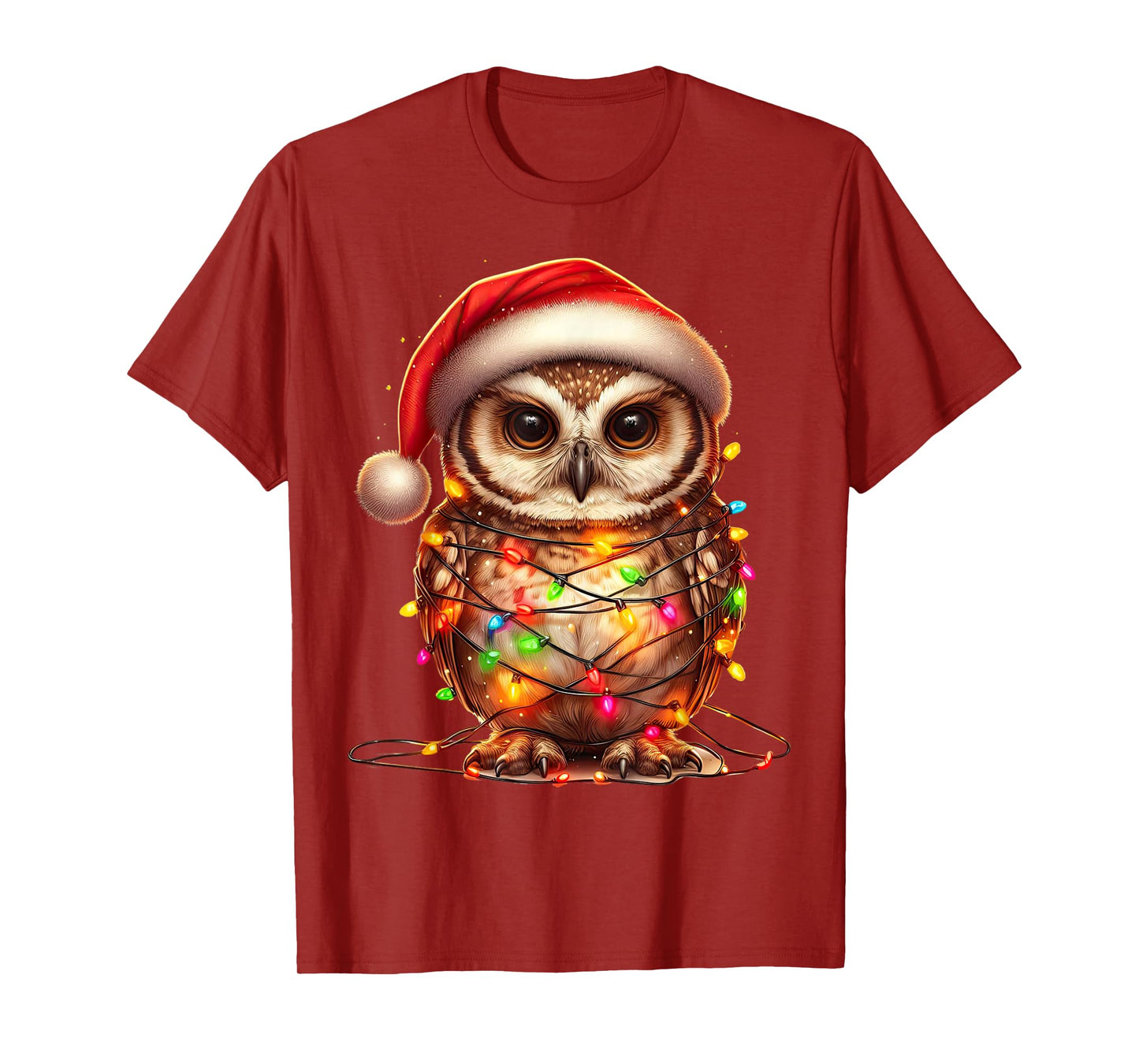 Owl Christmas Lights Funny Santa Hat Merry Xmas T-Shirt
