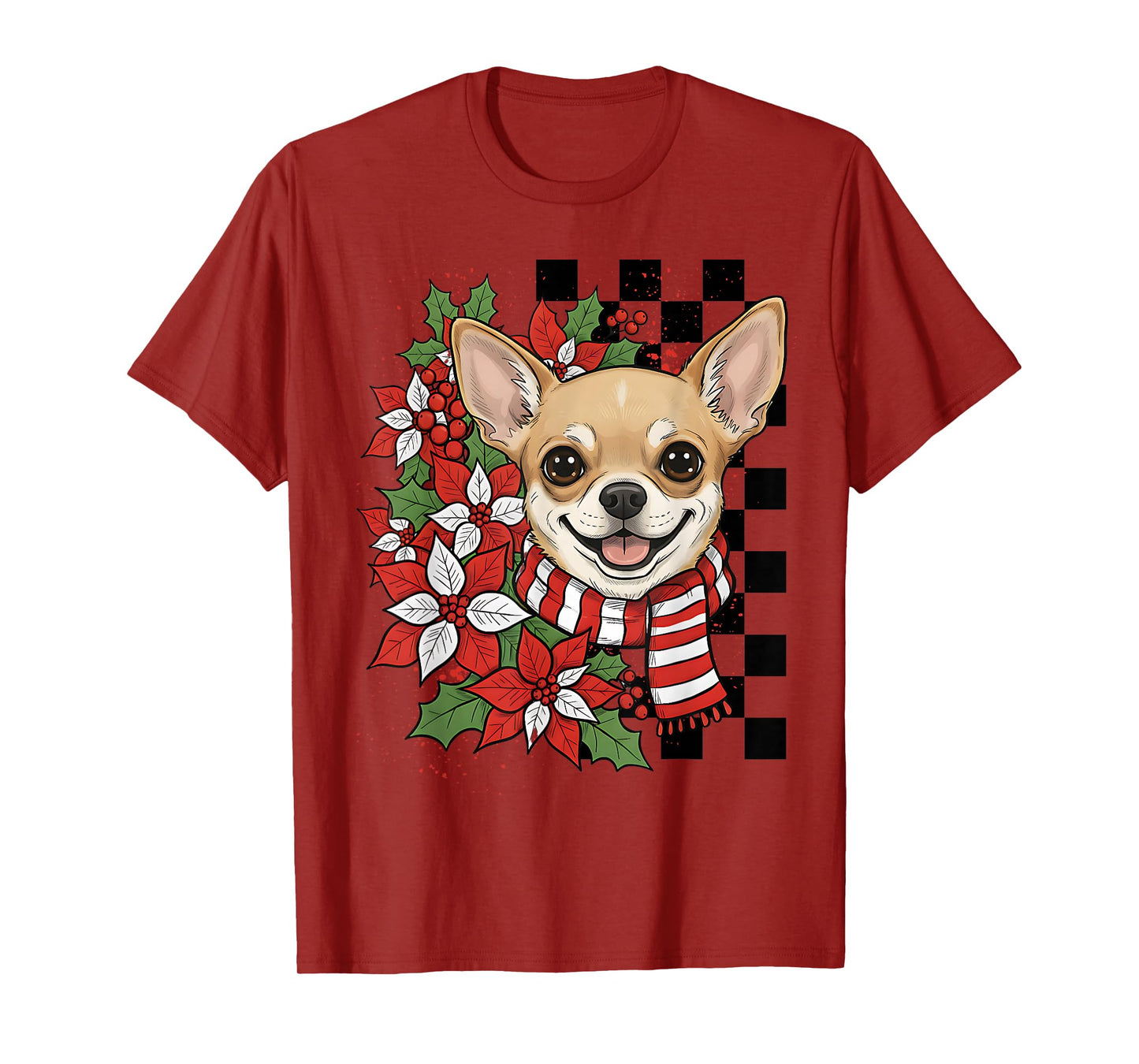 Chihuahua Christmas Chihuahua Santa Checkerboard T-Shirt