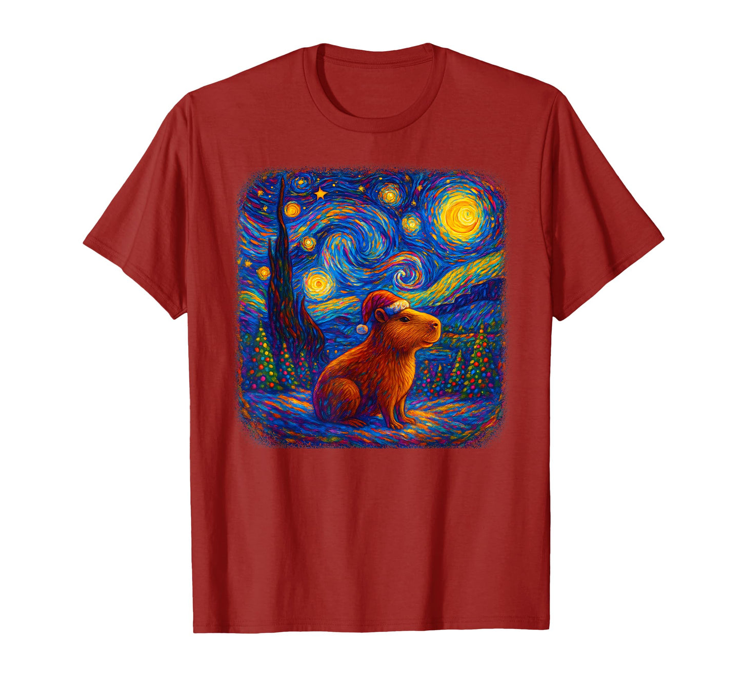 Christmas Capybara Santa Hat Starry Night for Women Men Kids T-Shirt