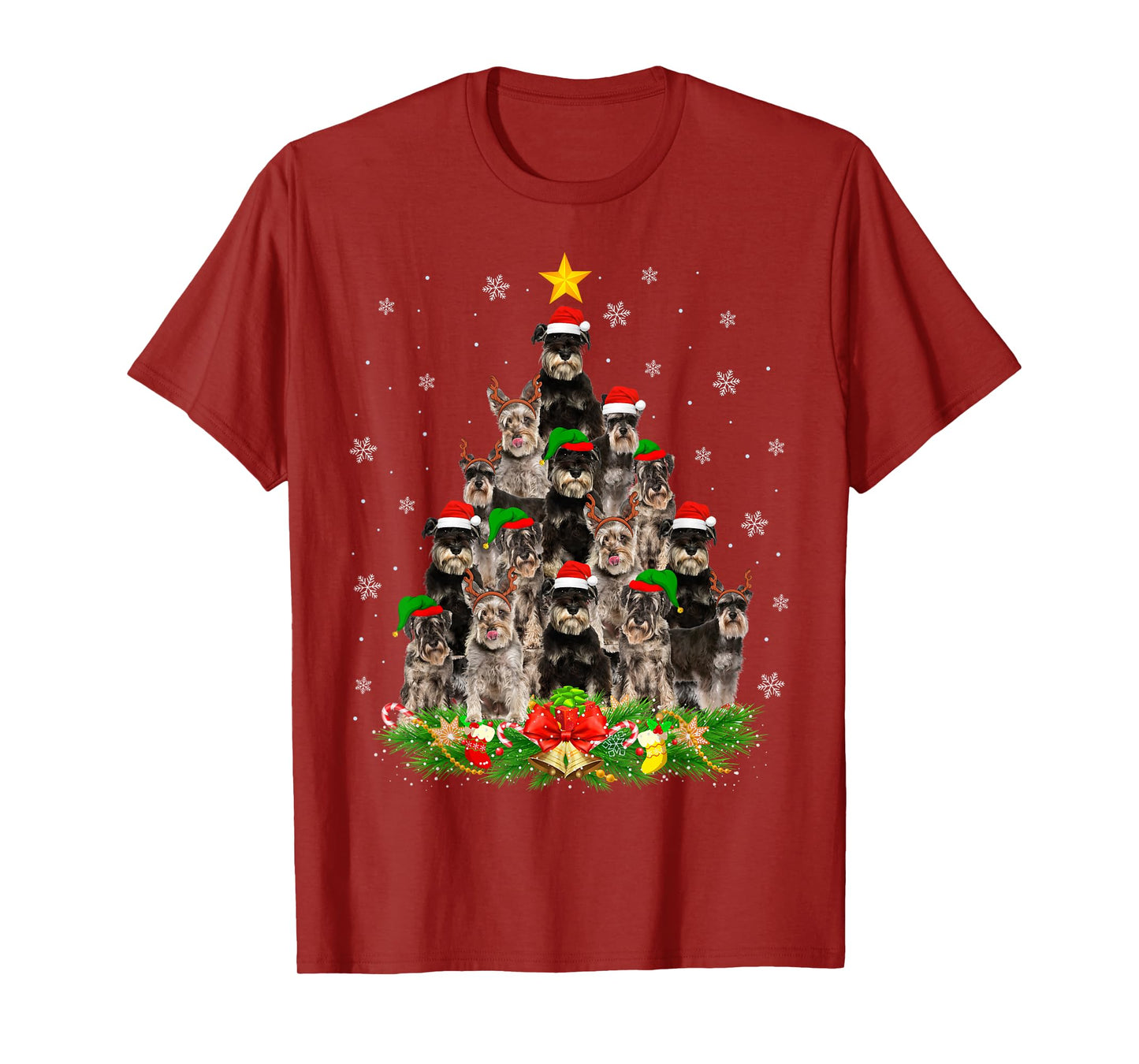 Miniature Schnauzer Christmas Tree Lights Santa Pet Dog Xmas T-Shirt