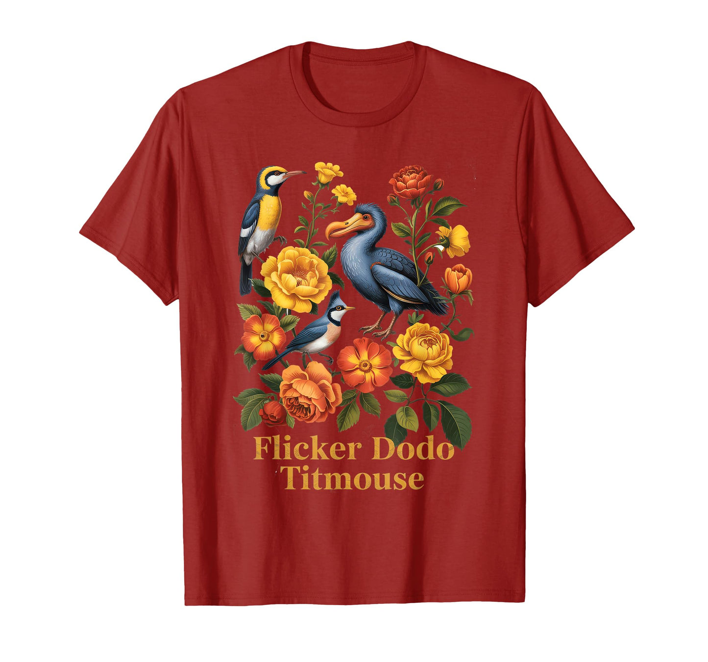Funny Flicker Dodo Titmouse Vintage Floral Shirt Womens Mens T-Shirt