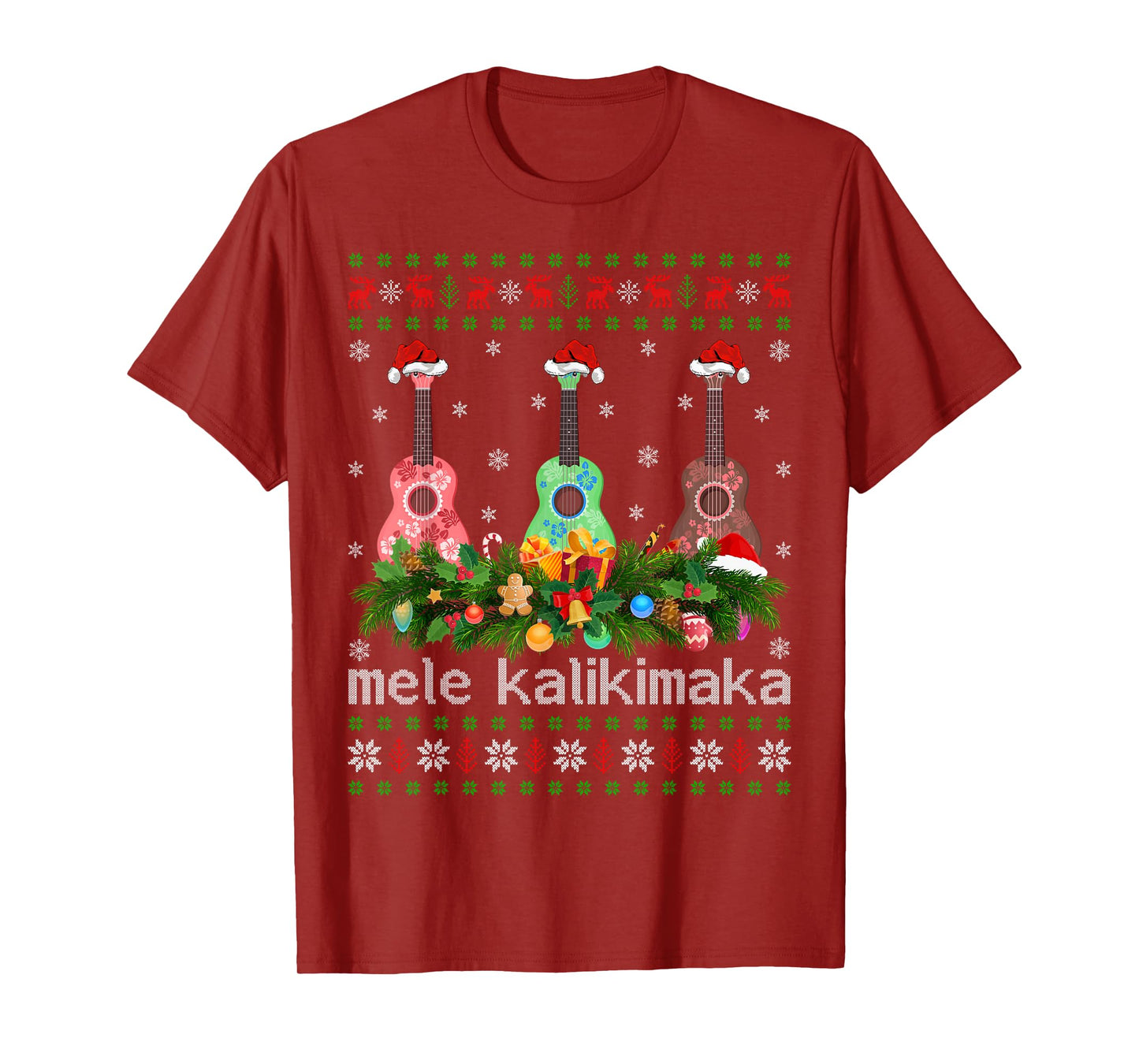 Mele Kalikimaka Ukulele Guitar Christmas Pajamas Ugly Xmas T-Shirt
