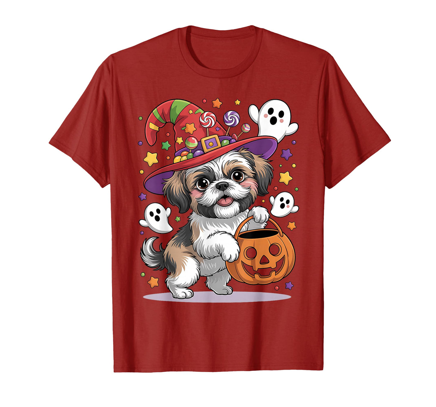 Shih Tzu Dog Pumpkin Ghost Candy Witch Halloween Costume T-Shirt