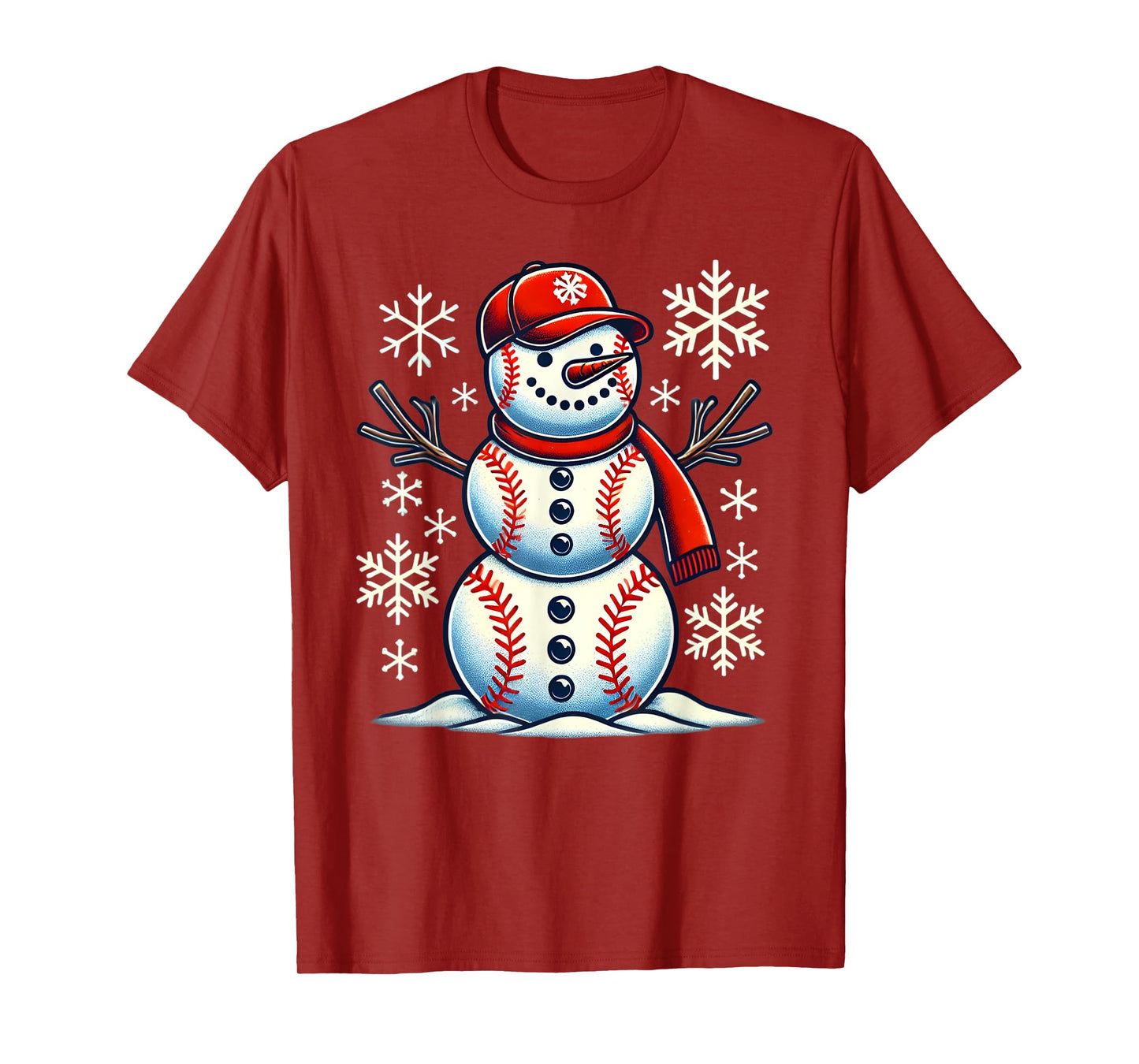 Christmas Baseball Snowman Boys Baseball Christmas Women Men T-Shirt