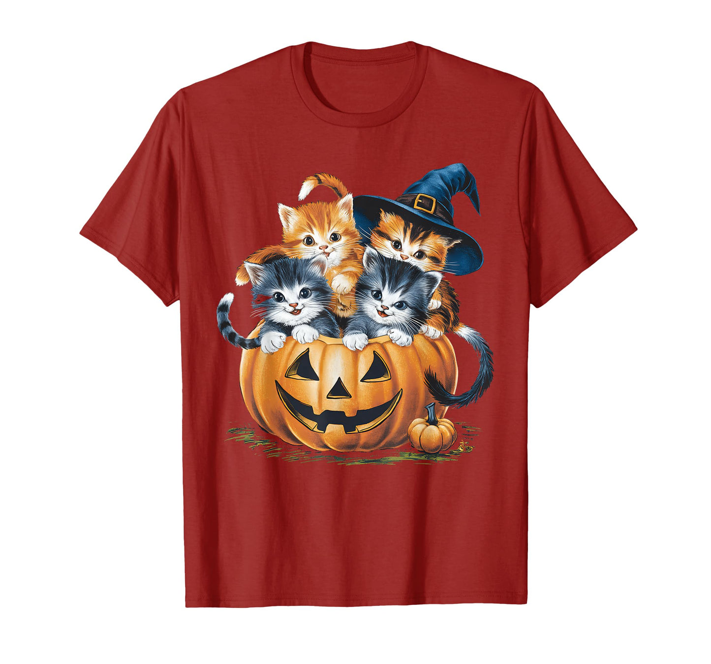 Vintage 90s Cat Pumpkin Halloween Retro Floral Spooky Season T-Shirt